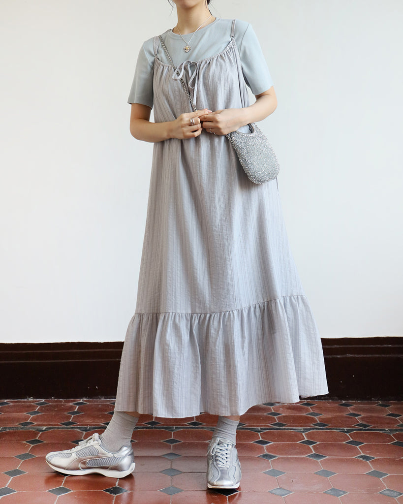 Texture Fabric Peplum Hem Cami Dress