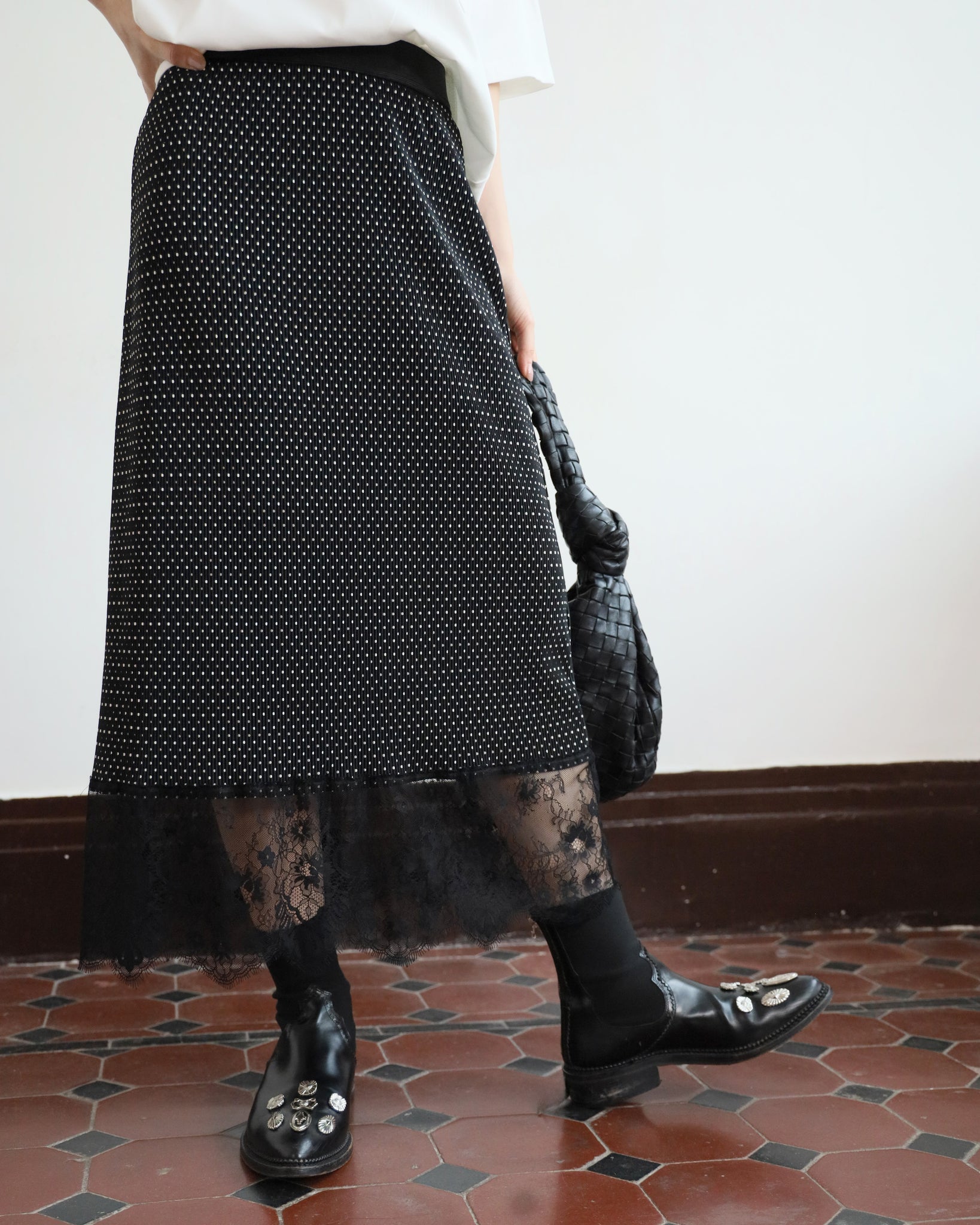 Polka Dot Lace Hem Skirt