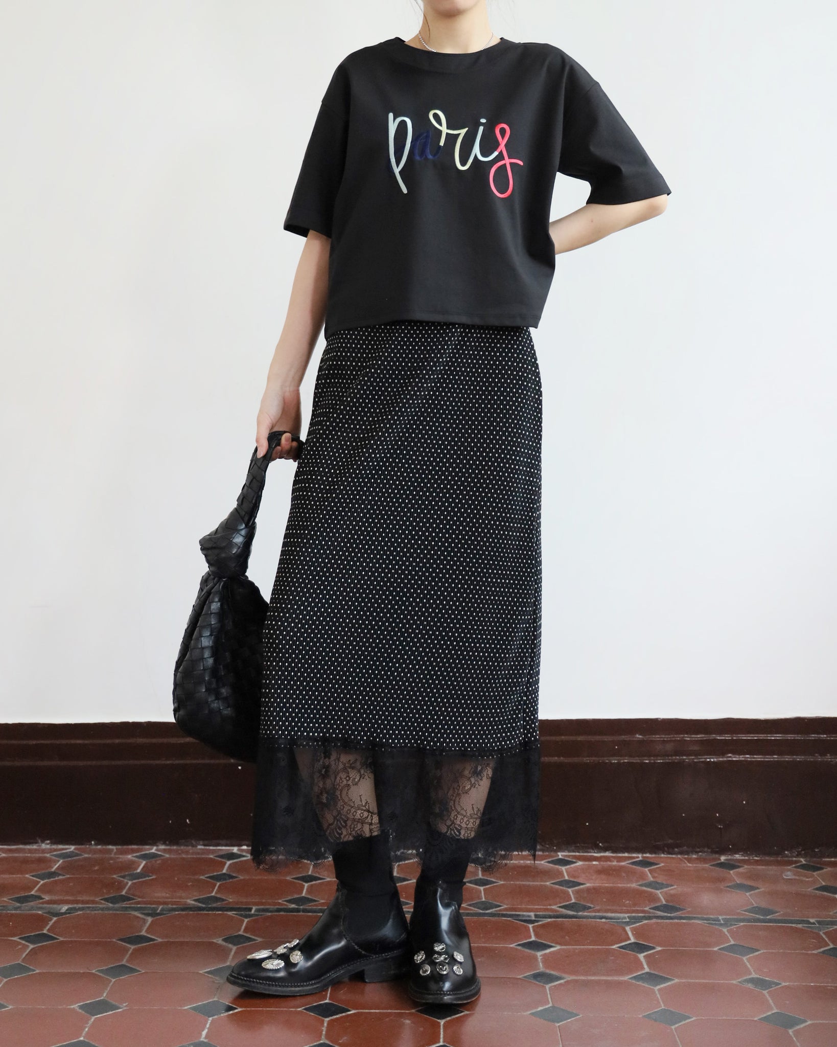 Polka Dot Lace Hem Skirt