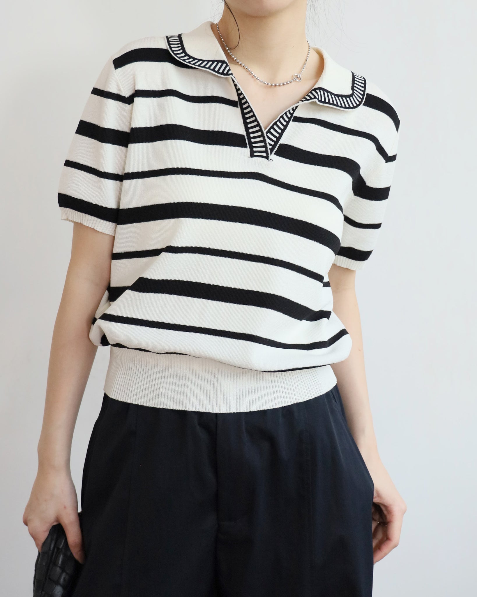 Rounded-Collar Polo Top (2 colors)