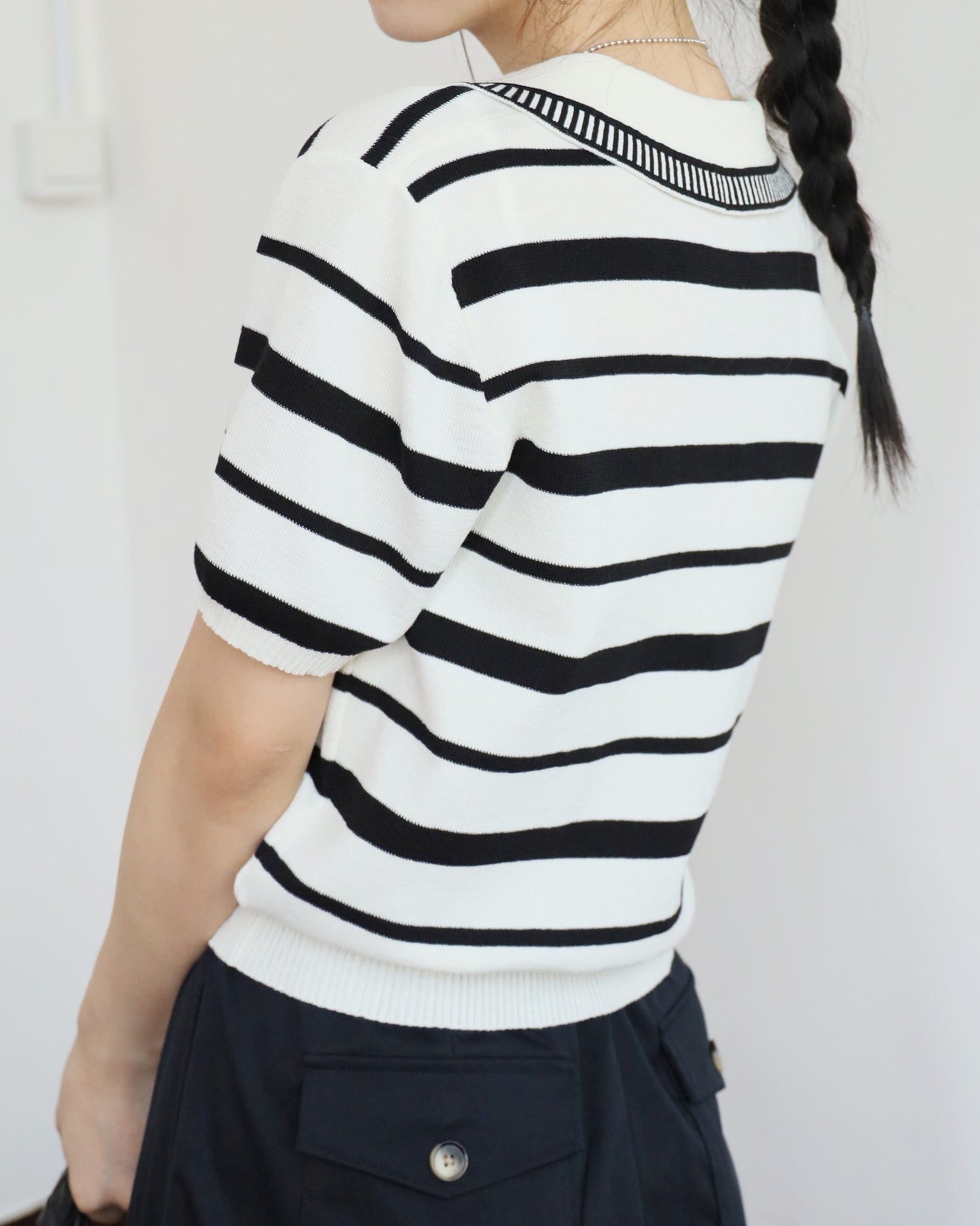 Rounded-Collar Polo Top (2 colors)