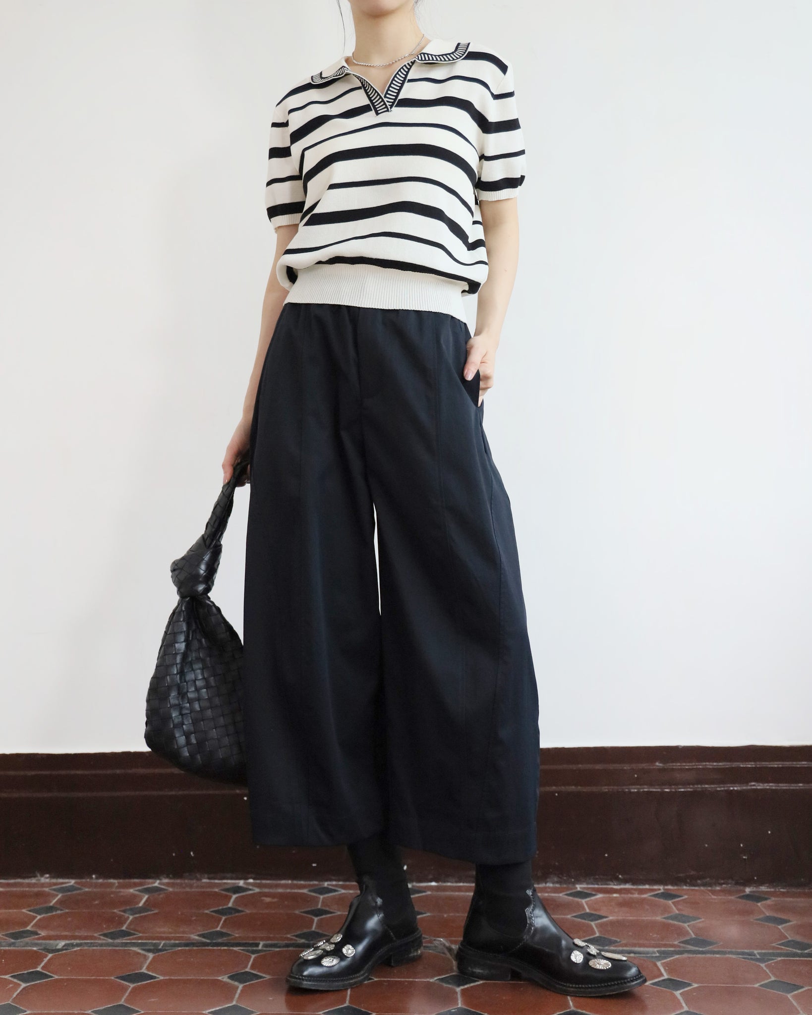 Rounded-Collar Polo Top (2 colors)
