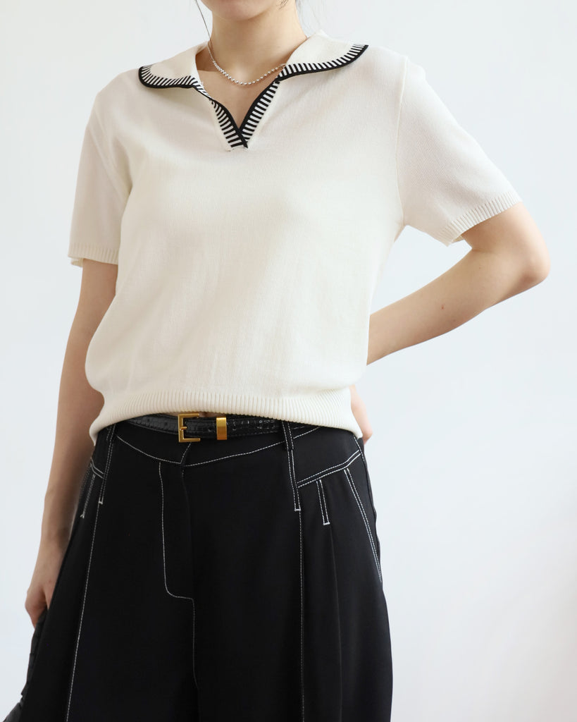 Rounded-Collar Polo Top (2 colors)