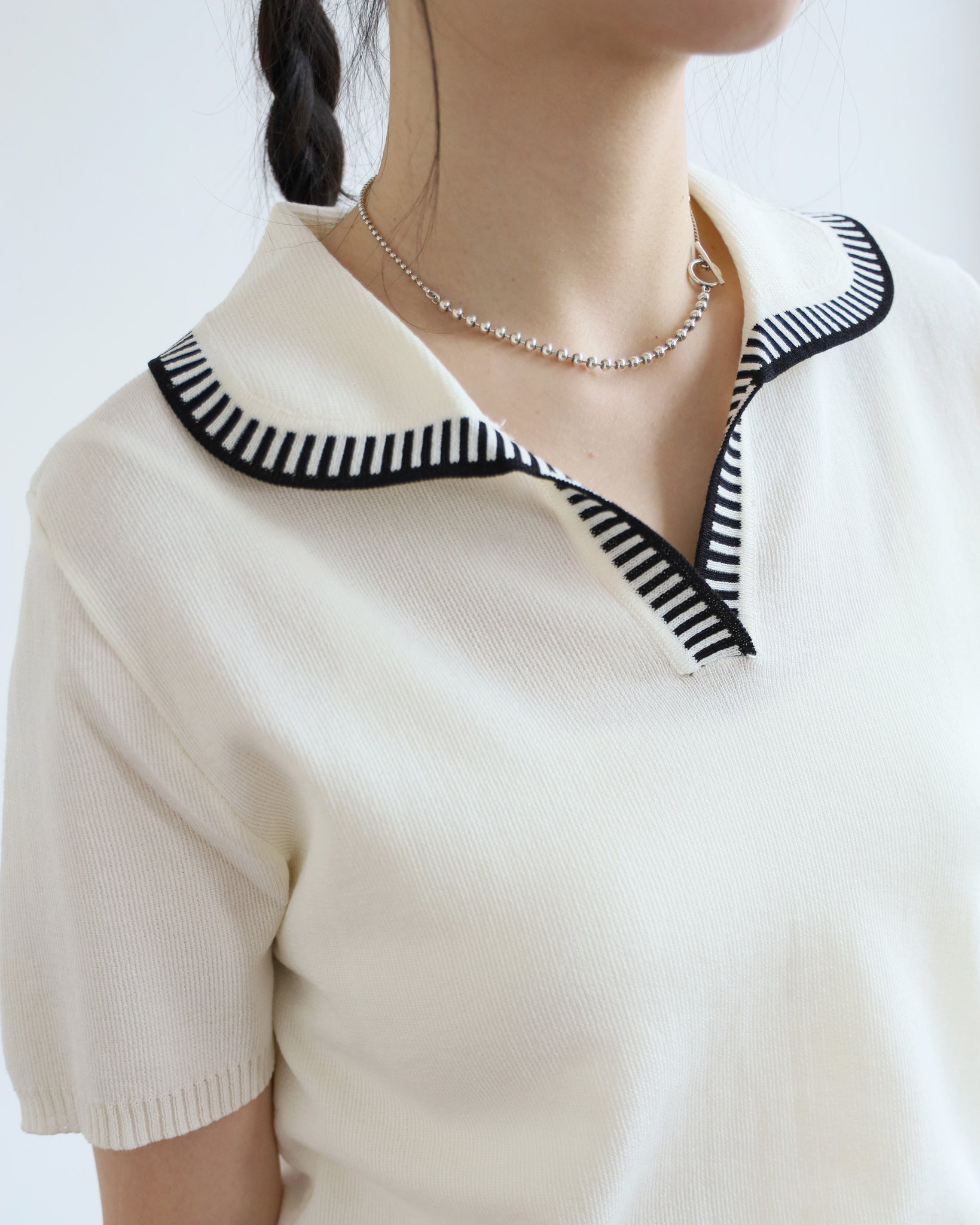 Rounded-Collar Polo Top (2 colors)