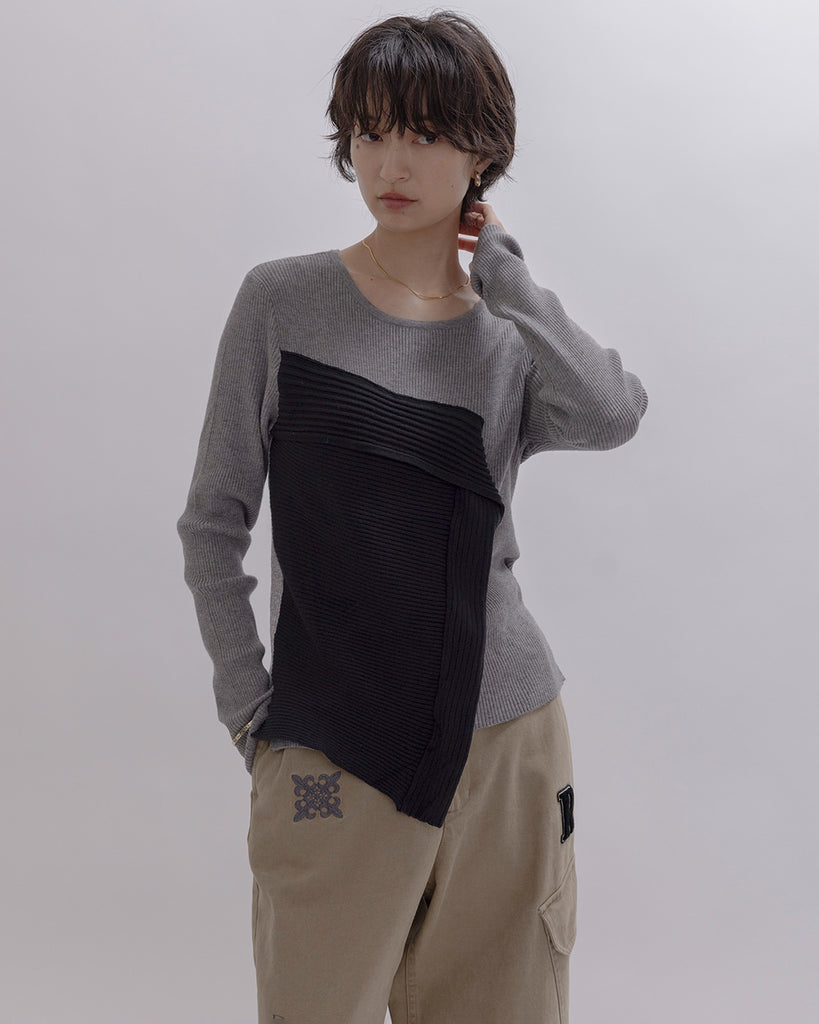 JAPAN BRAND - Asymmetric Layer Ribbed Top (2 color)