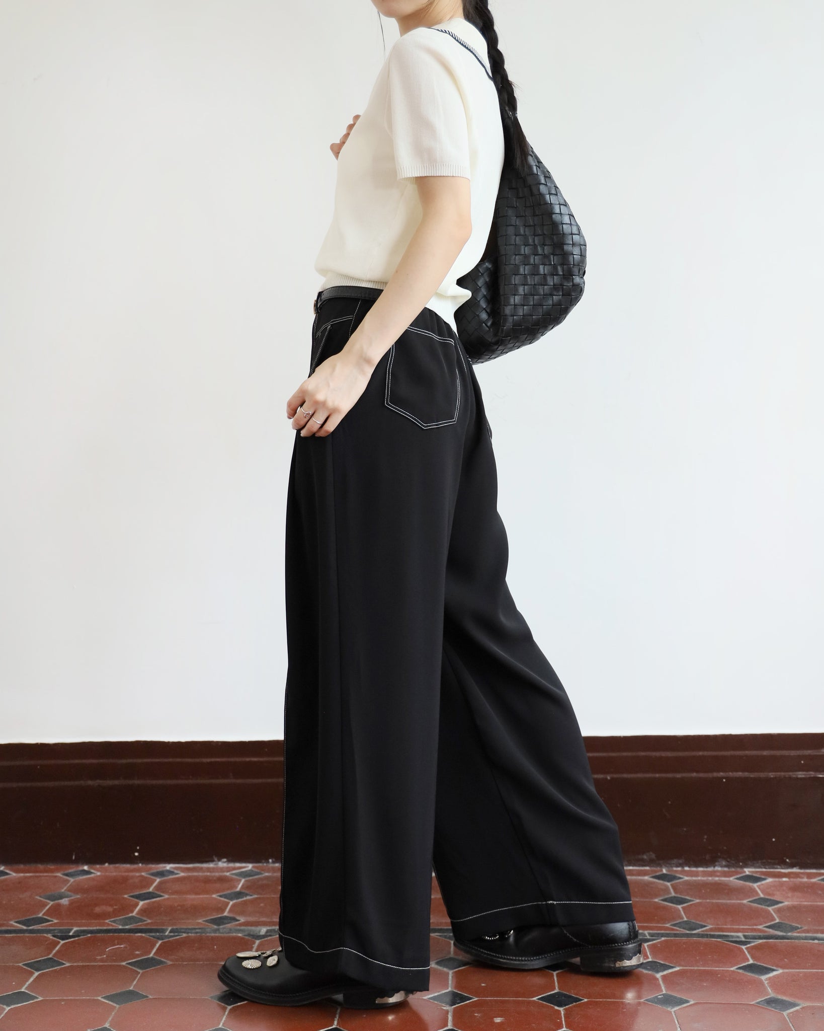 Rounded-Collar Polo Top (2 colors)