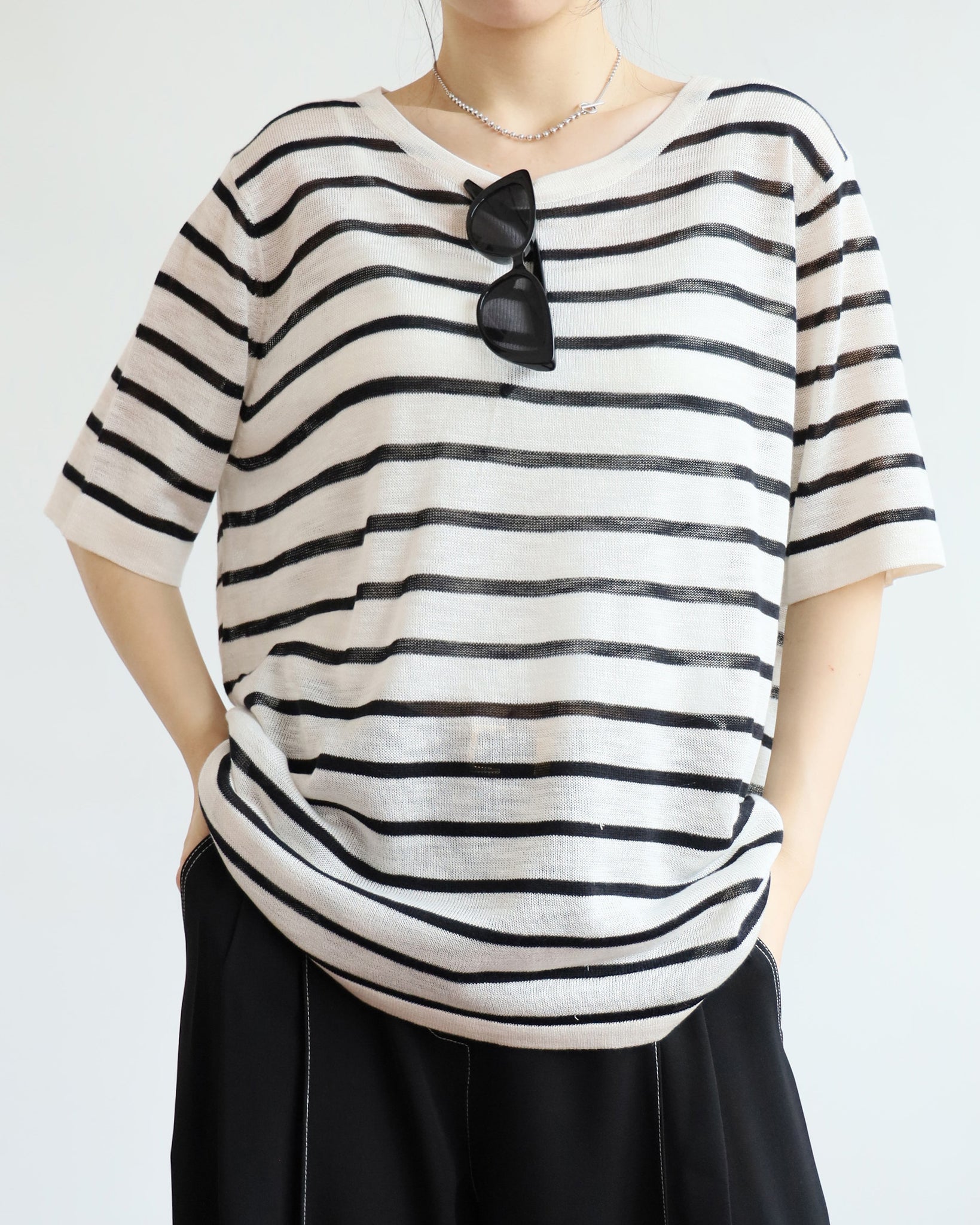 Cut Out Back Striped Knit Top (2 colors)
