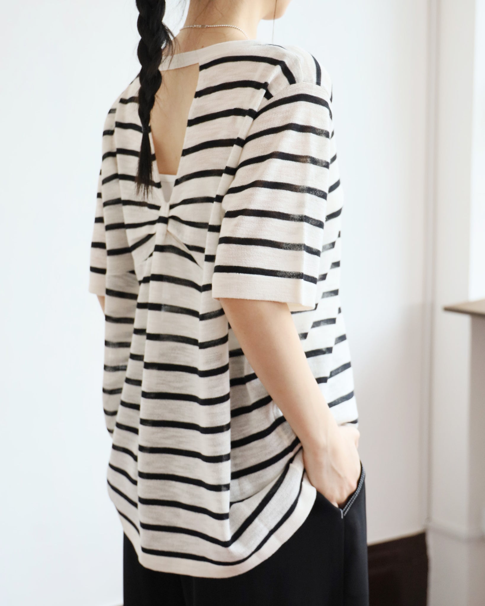 Cut Out Back Striped Knit Top (2 colors)
