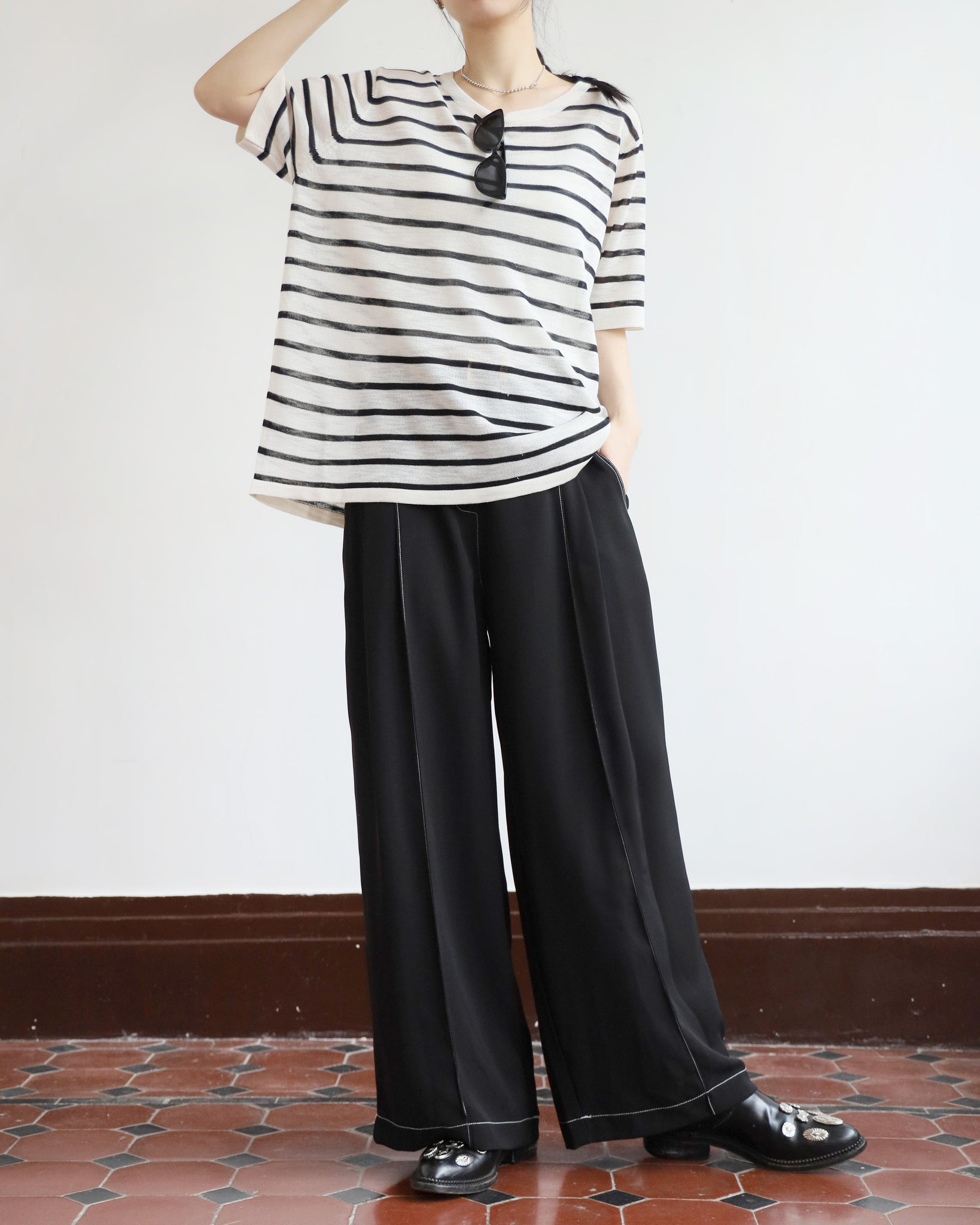 Cut Out Back Striped Knit Top (2 colors)