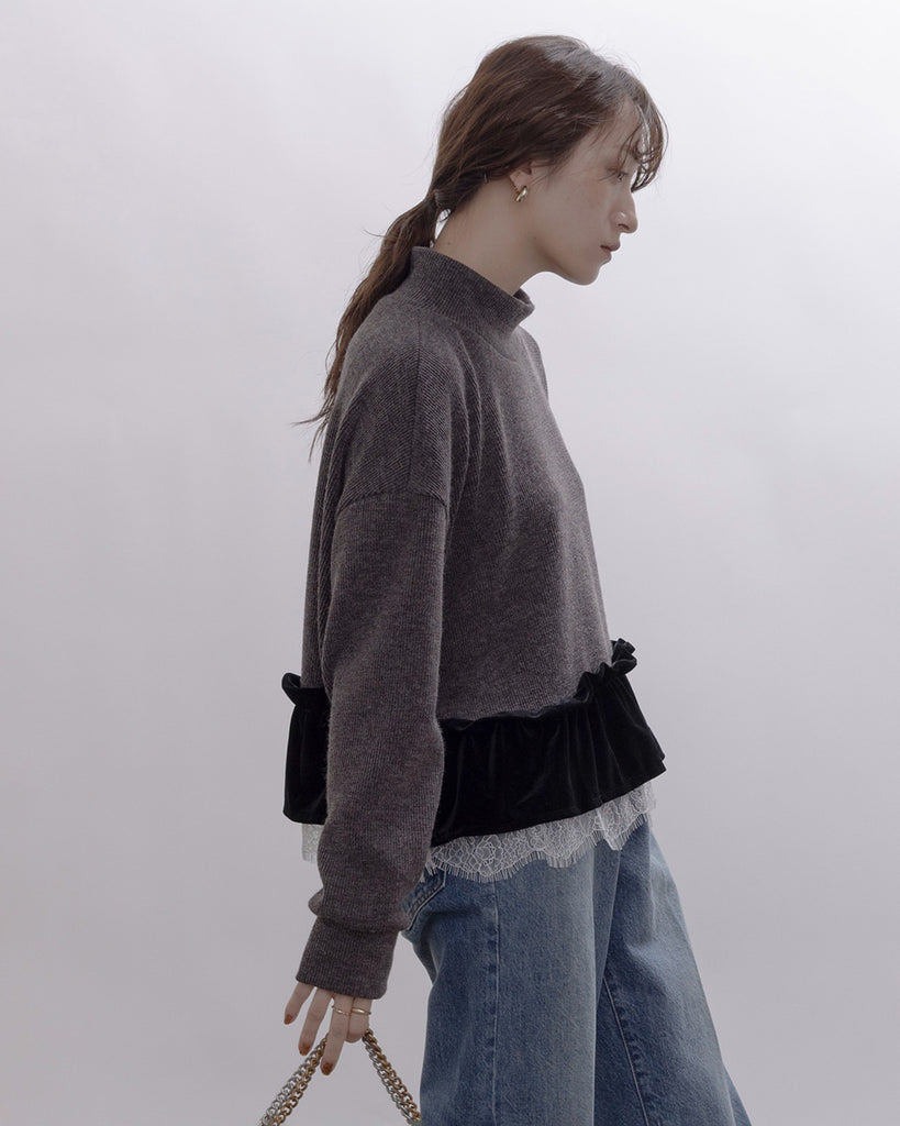 Japan Brand - Velvet And Lace Layer Top (3 Colors)