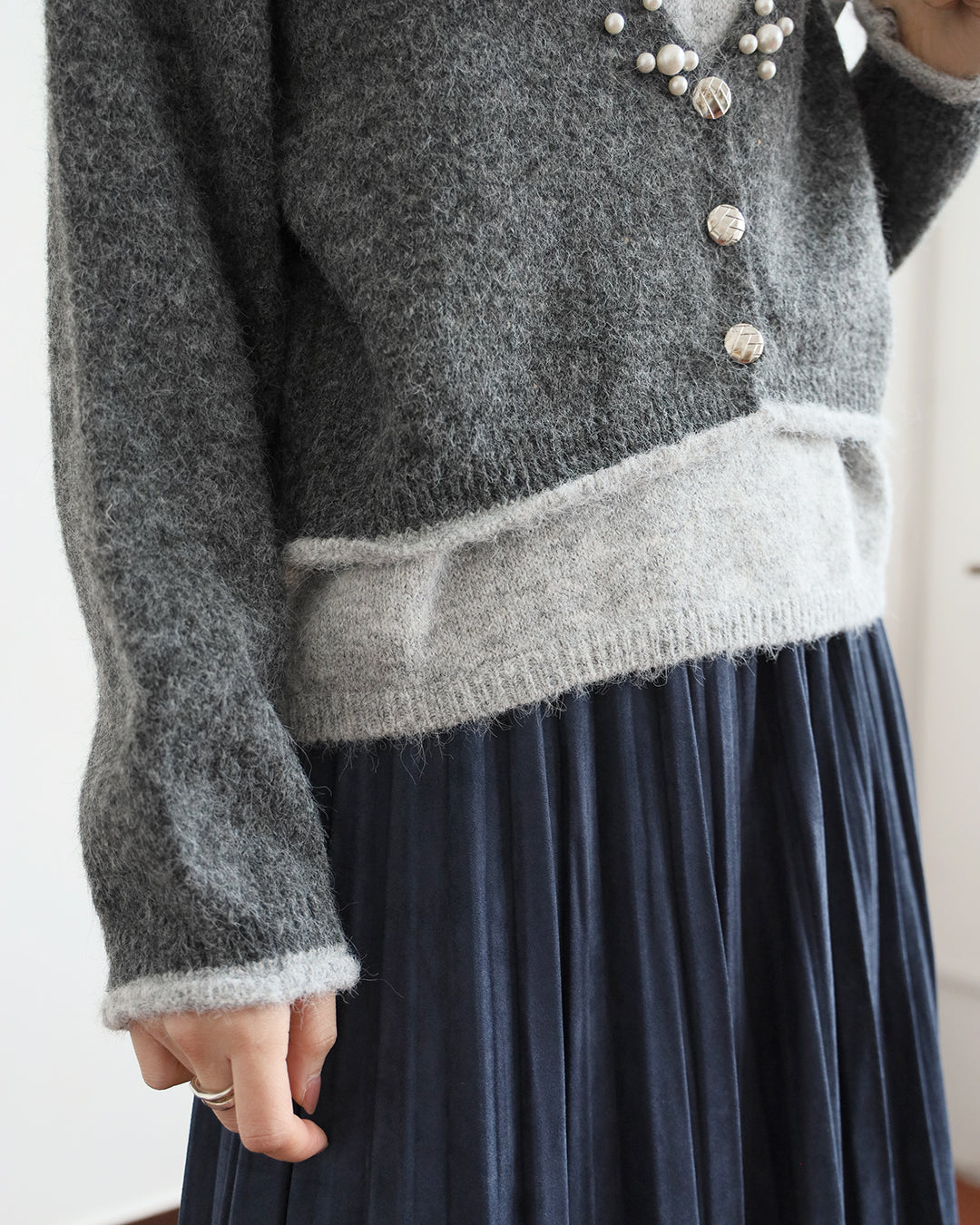 2 Tone Layer knit Top w/ Pearl Details (2 colors)