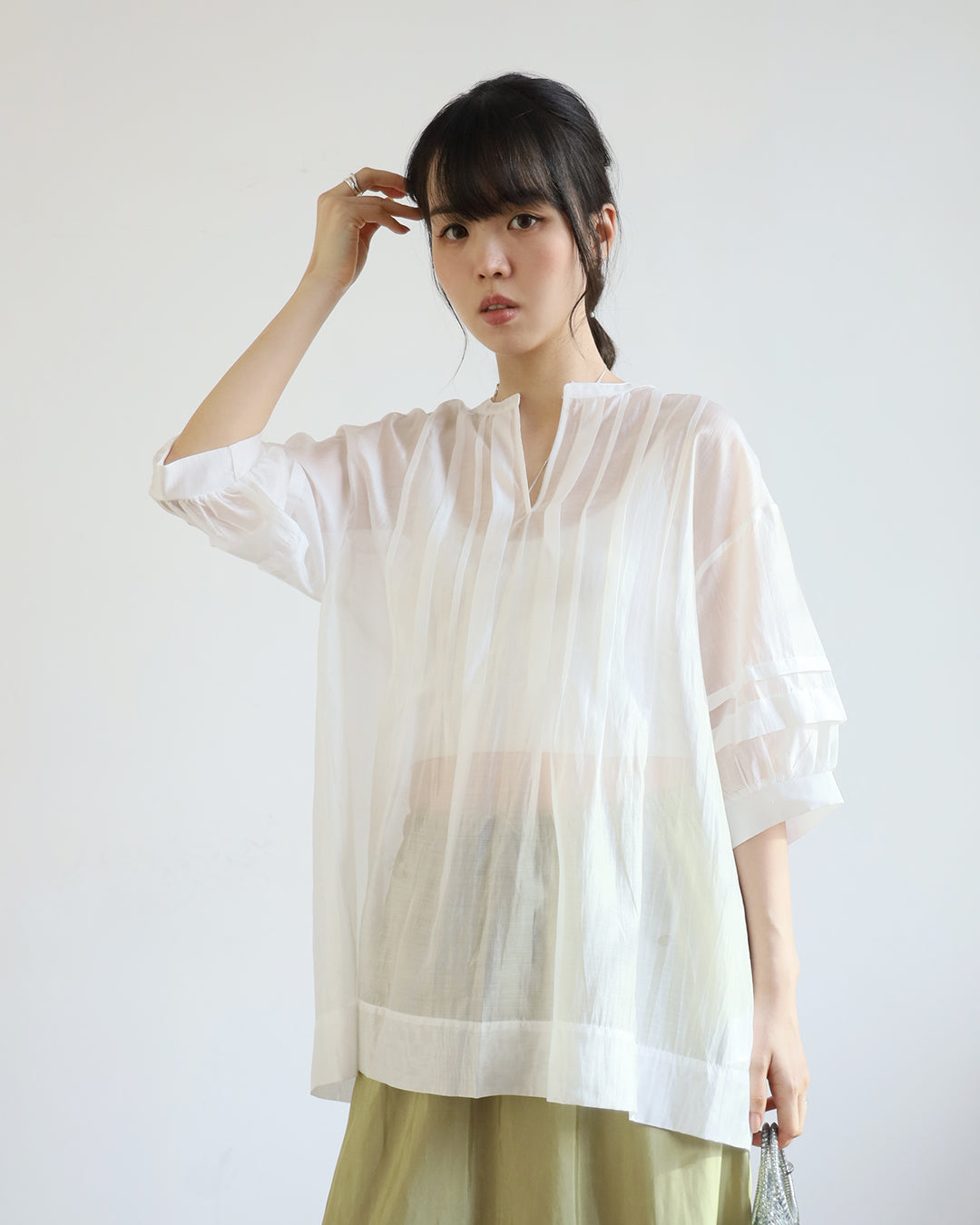 JAPAN BRAND - Pintuck Details Silky Blouse