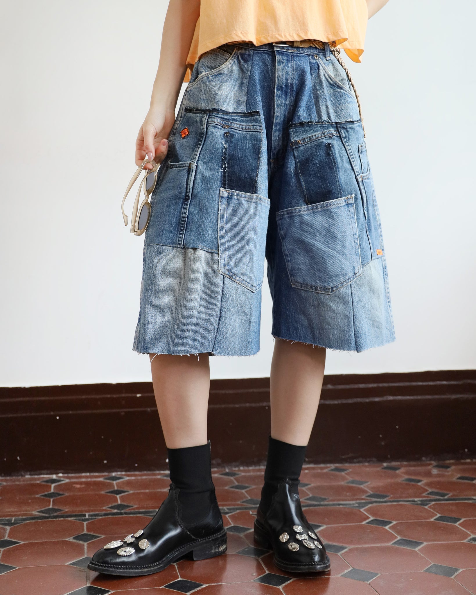 Upcycle Patchwork Denim Shorts (waist 29" )