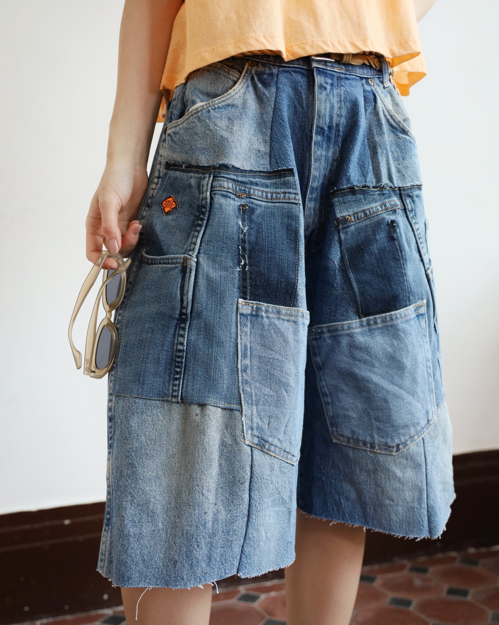 Upcycle Patchwork Denim Shorts (waist 29" )