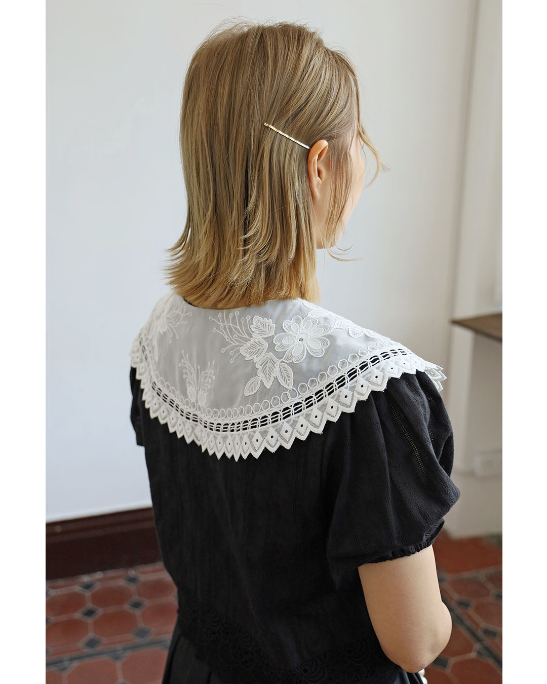Laced Collar Blouse - Black