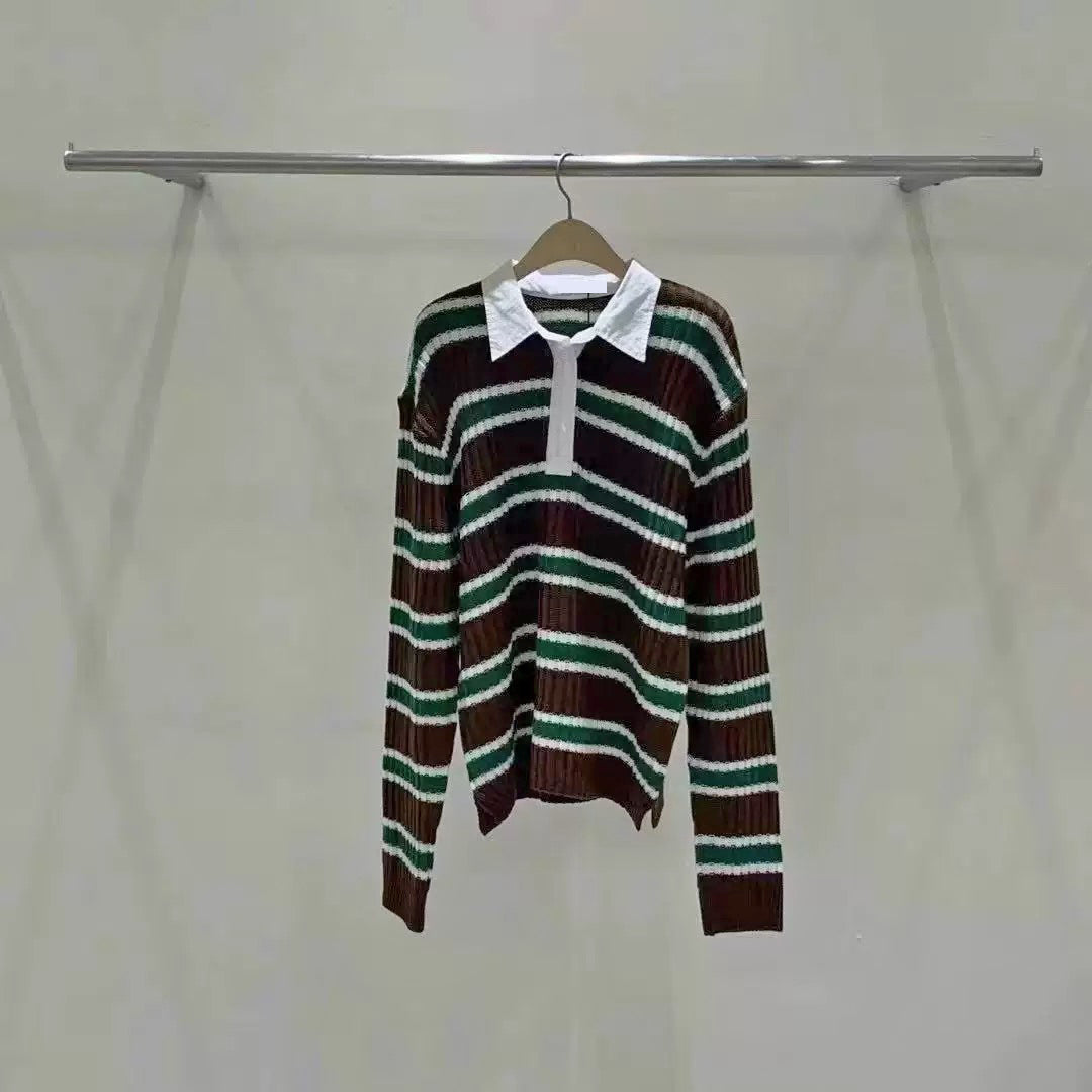 Striped Knit Polo Shirt (2 color)