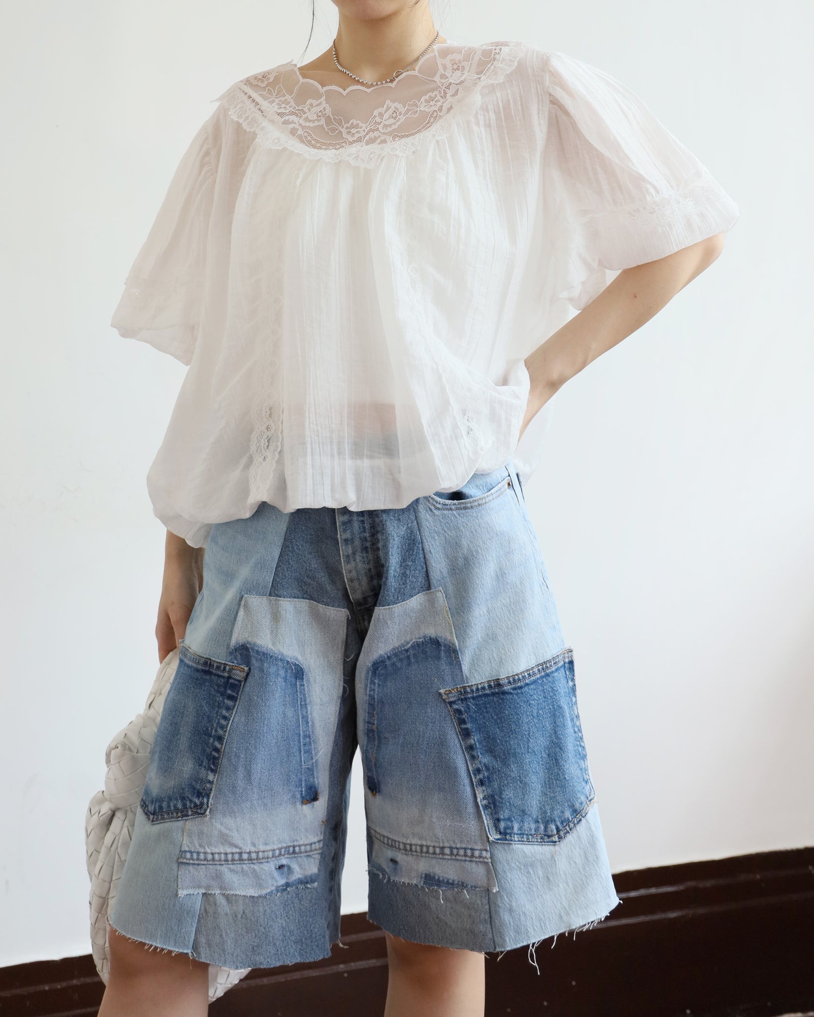 Upcycle Patchwork Denim Shorts (waist 28")
