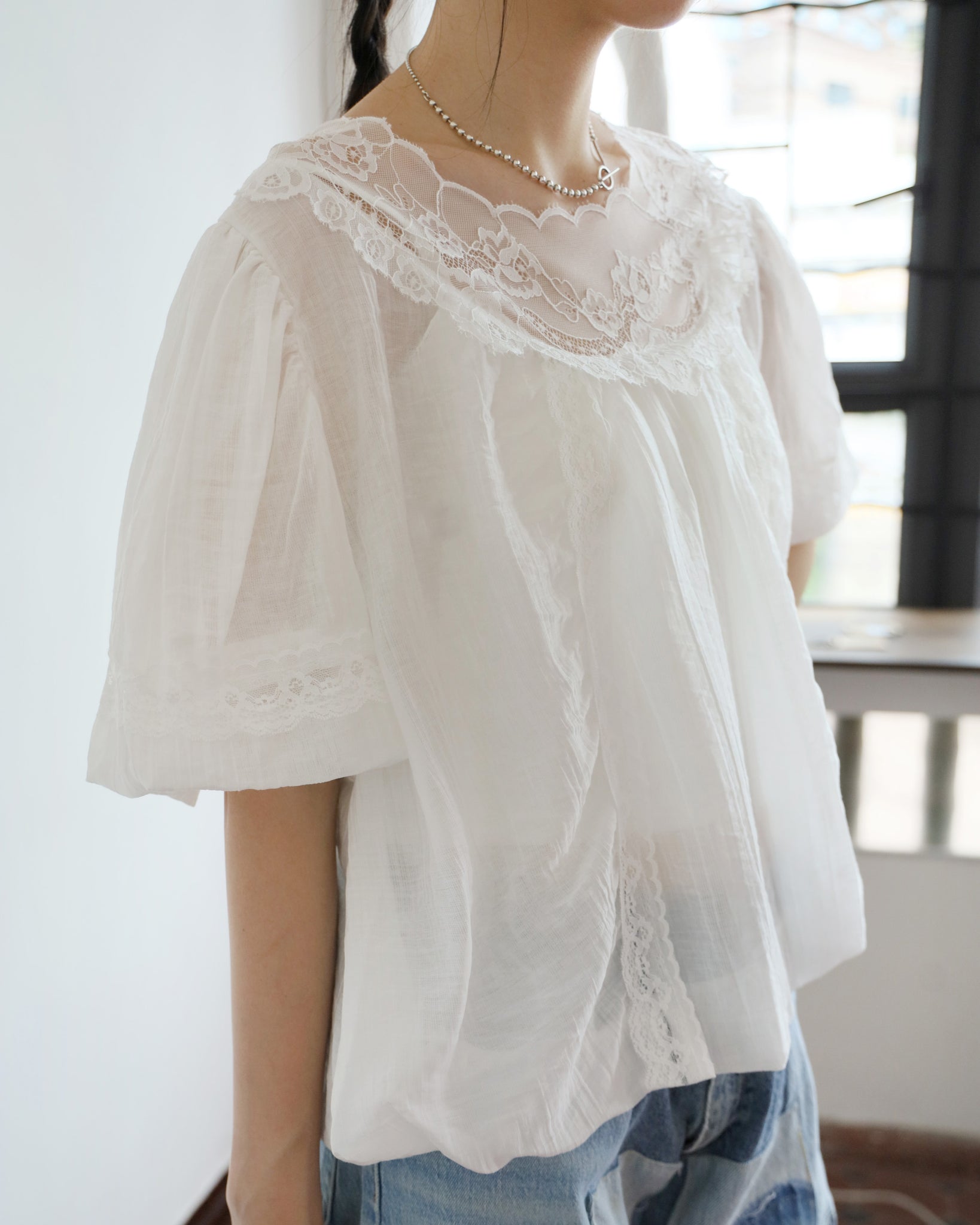Lace Shoulder Bubble Top