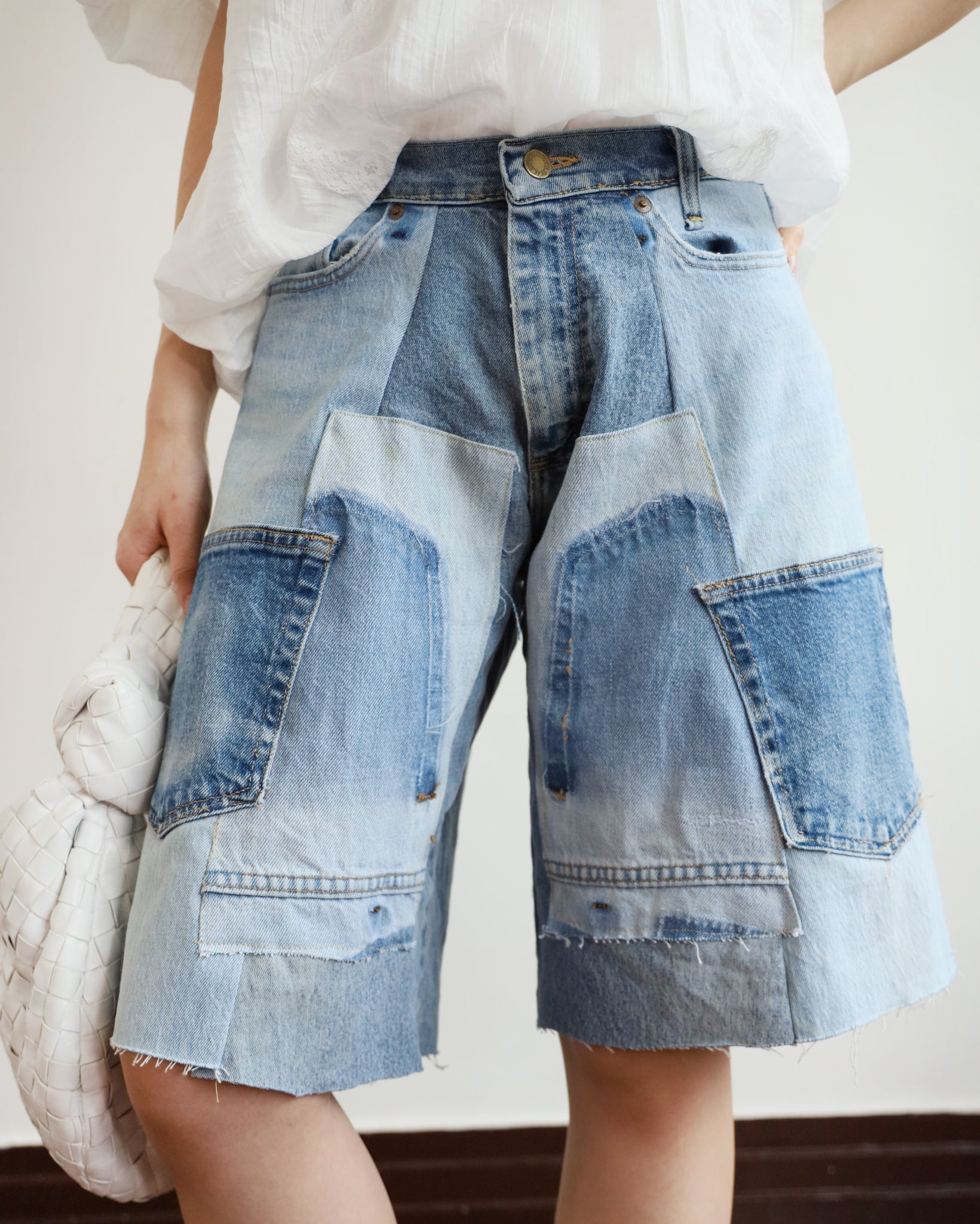 Upcycle Patchwork Denim Shorts (waist 28")