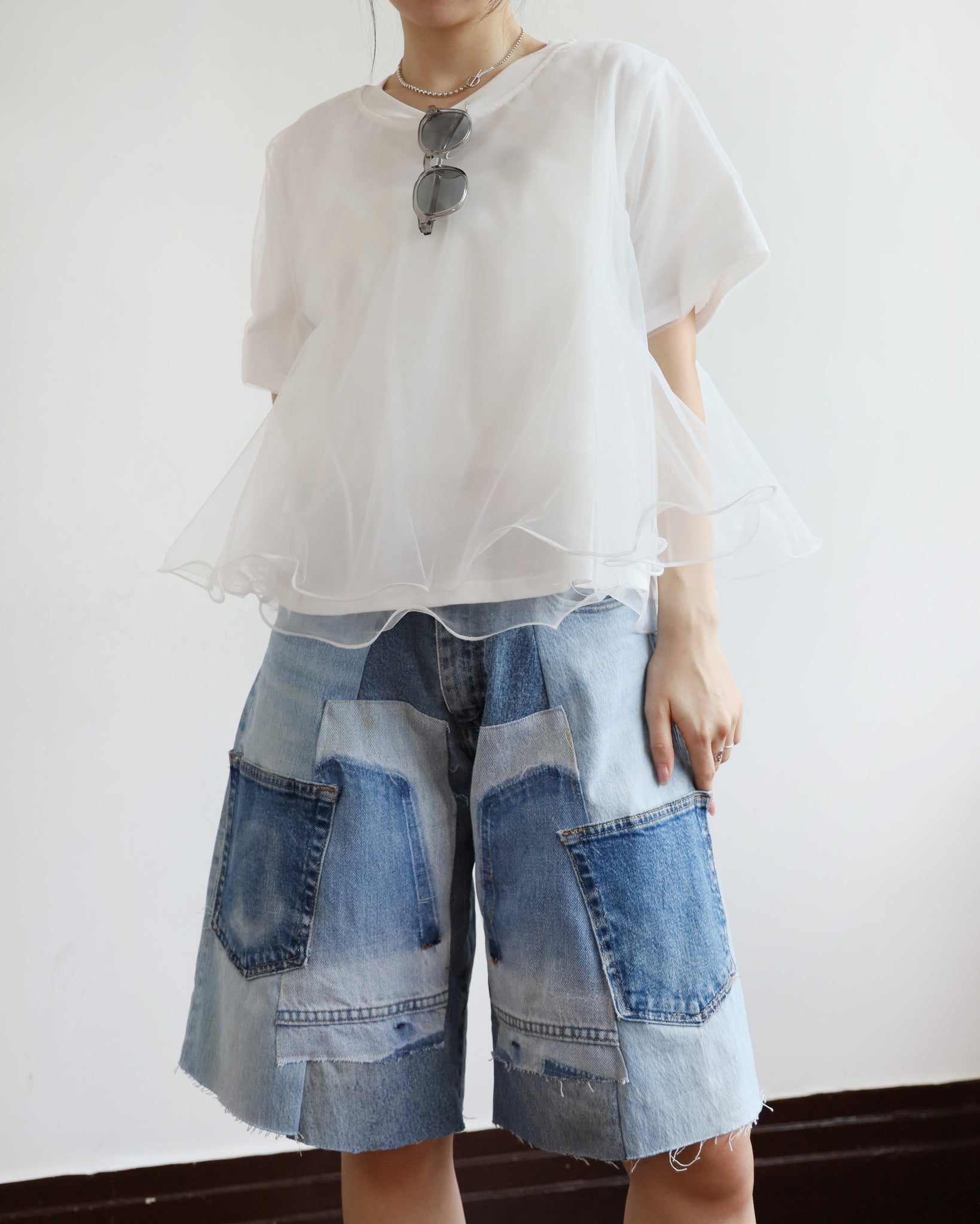 Upcycle Patchwork Denim Shorts (waist 28")