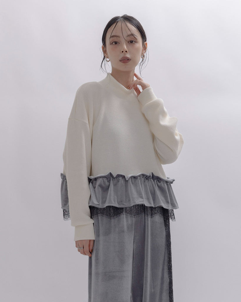 Japan Brand - Velvet And Lace Layer Top (3 Colors)