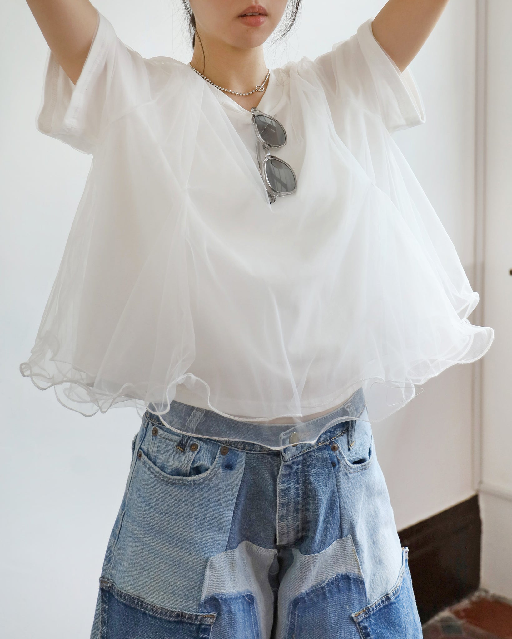 Mesh Layer Peplum Hem Tee (2 colors)