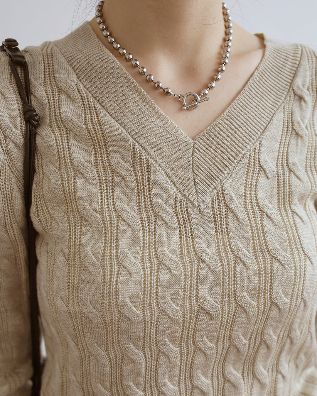 Braided V-Neck Knit Top w/ Scarf (2 colors)