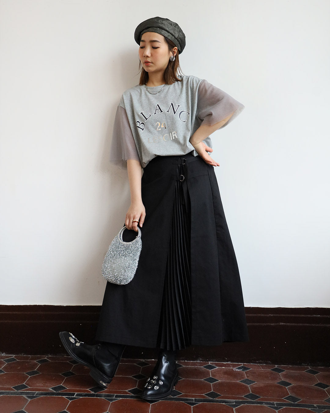 Pleat Inserted Skirt (Size S-L)