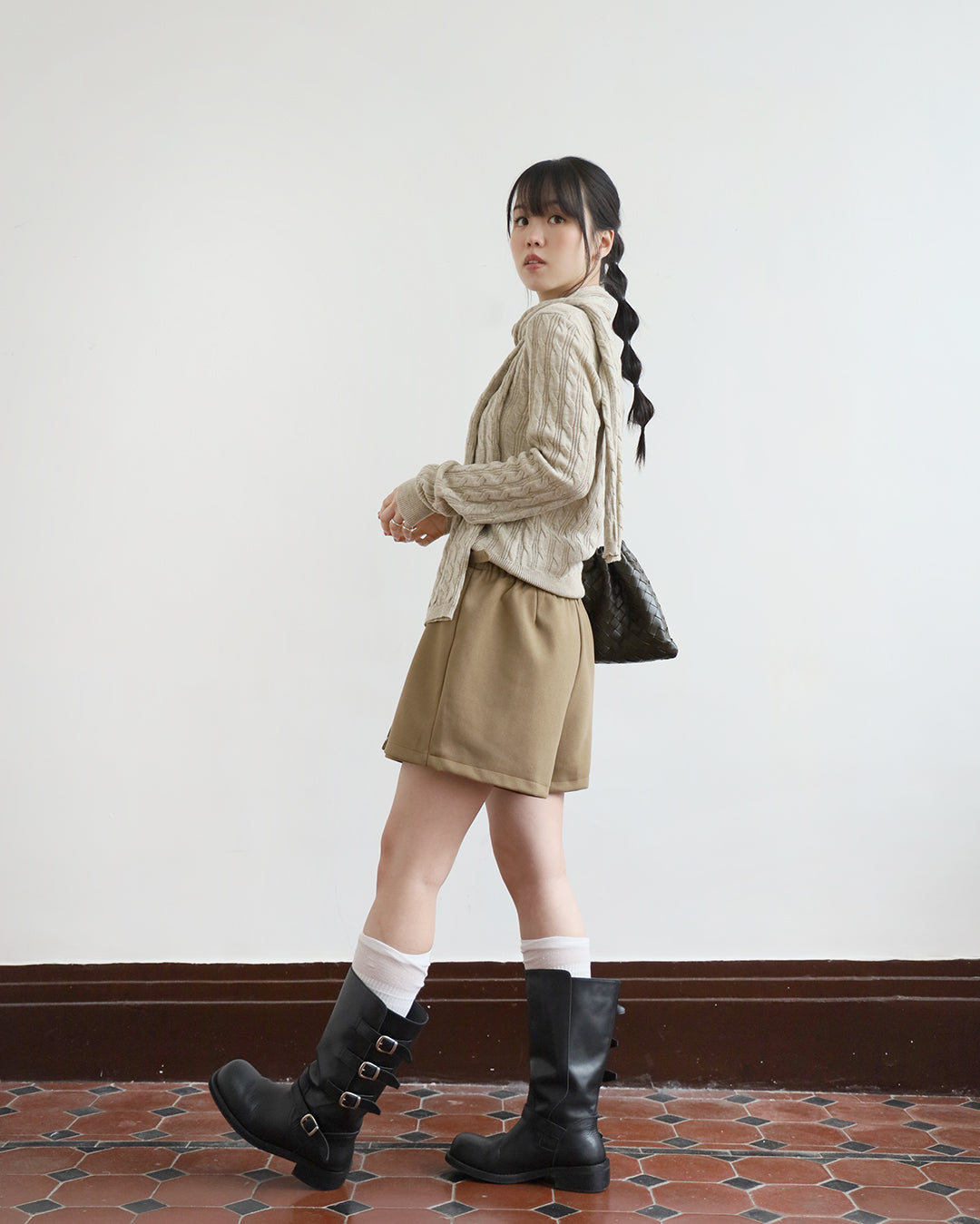 Braided V-Neck Knit Top w/ Scarf (2 colors)