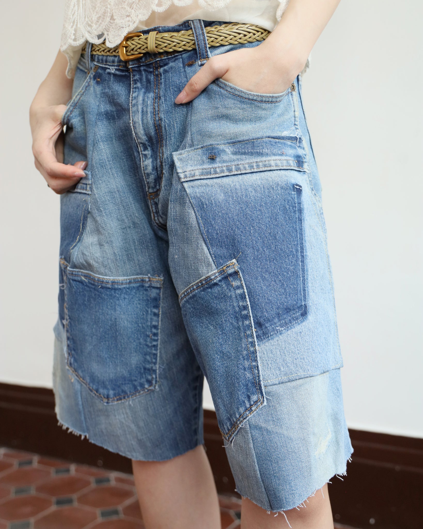 Upcycle Patchwork Denim Shorts (waist 31")