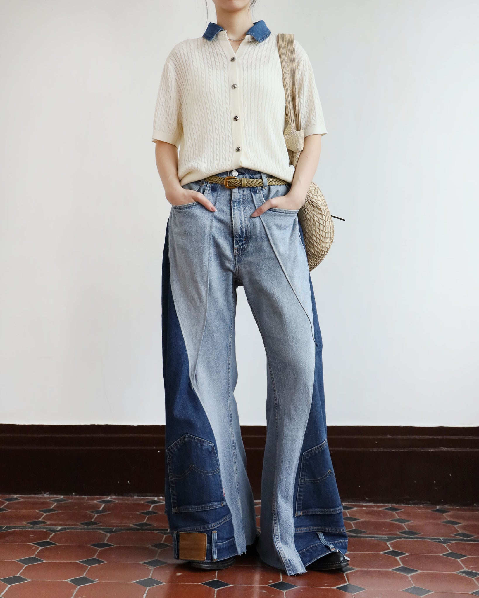 Denim Collar Knit Top (2 colors)