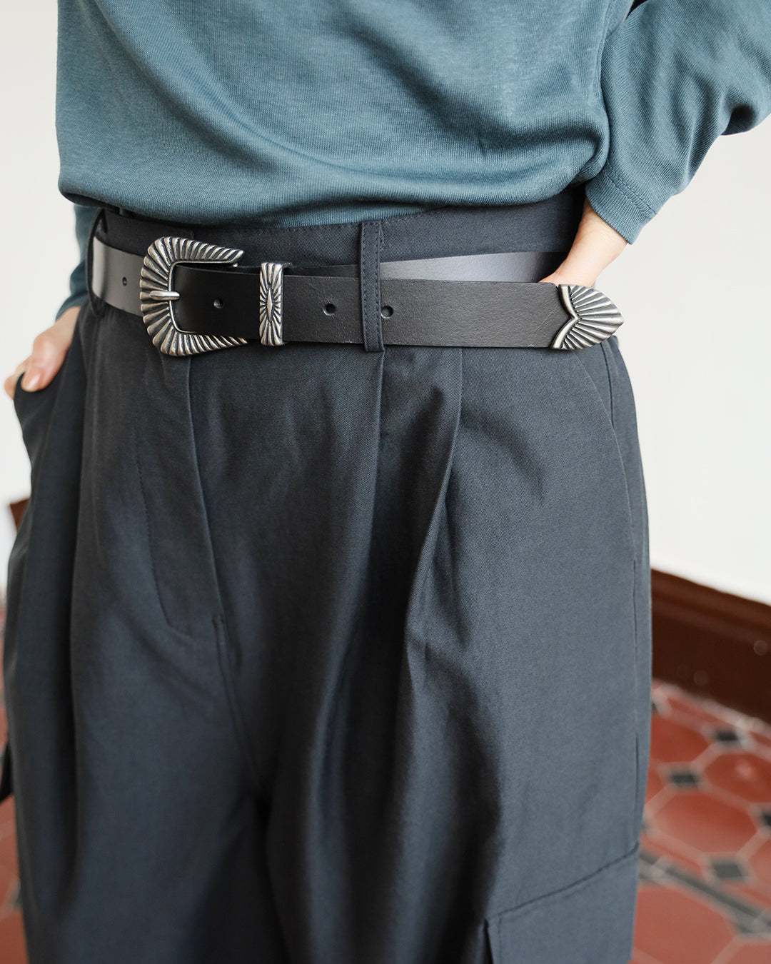 Western Buckle Leather Belt (3 color)