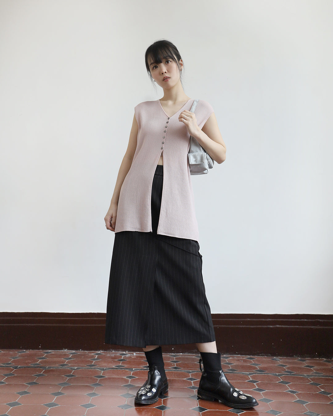 Button Details Longline Vest (5 color)