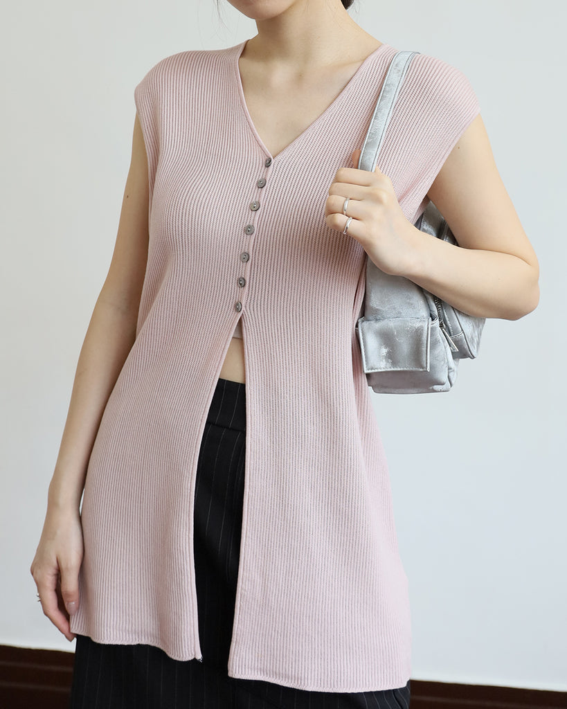 Button Details Longline Vest (5 color)