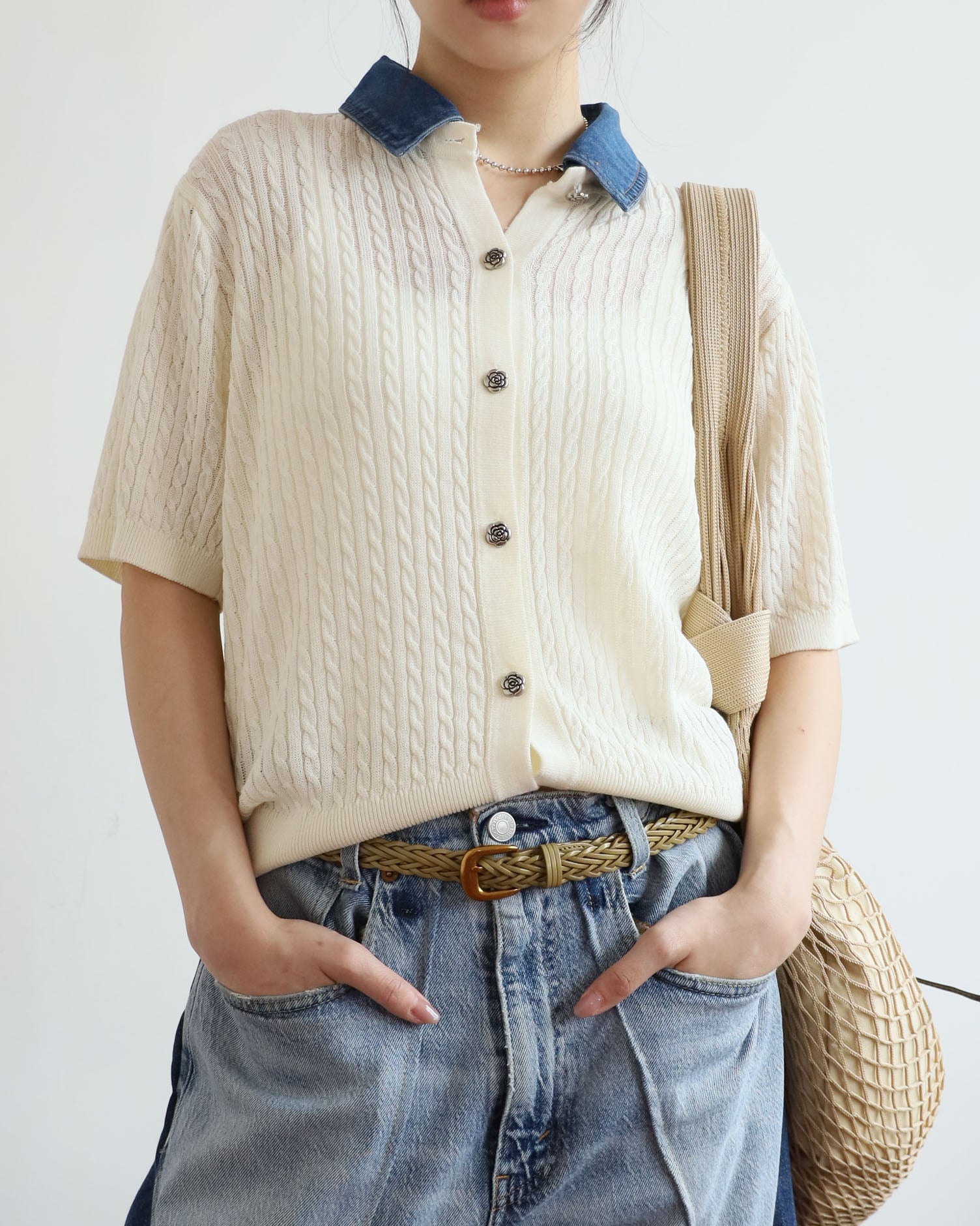 Denim Collar Knit Top (2 colors)