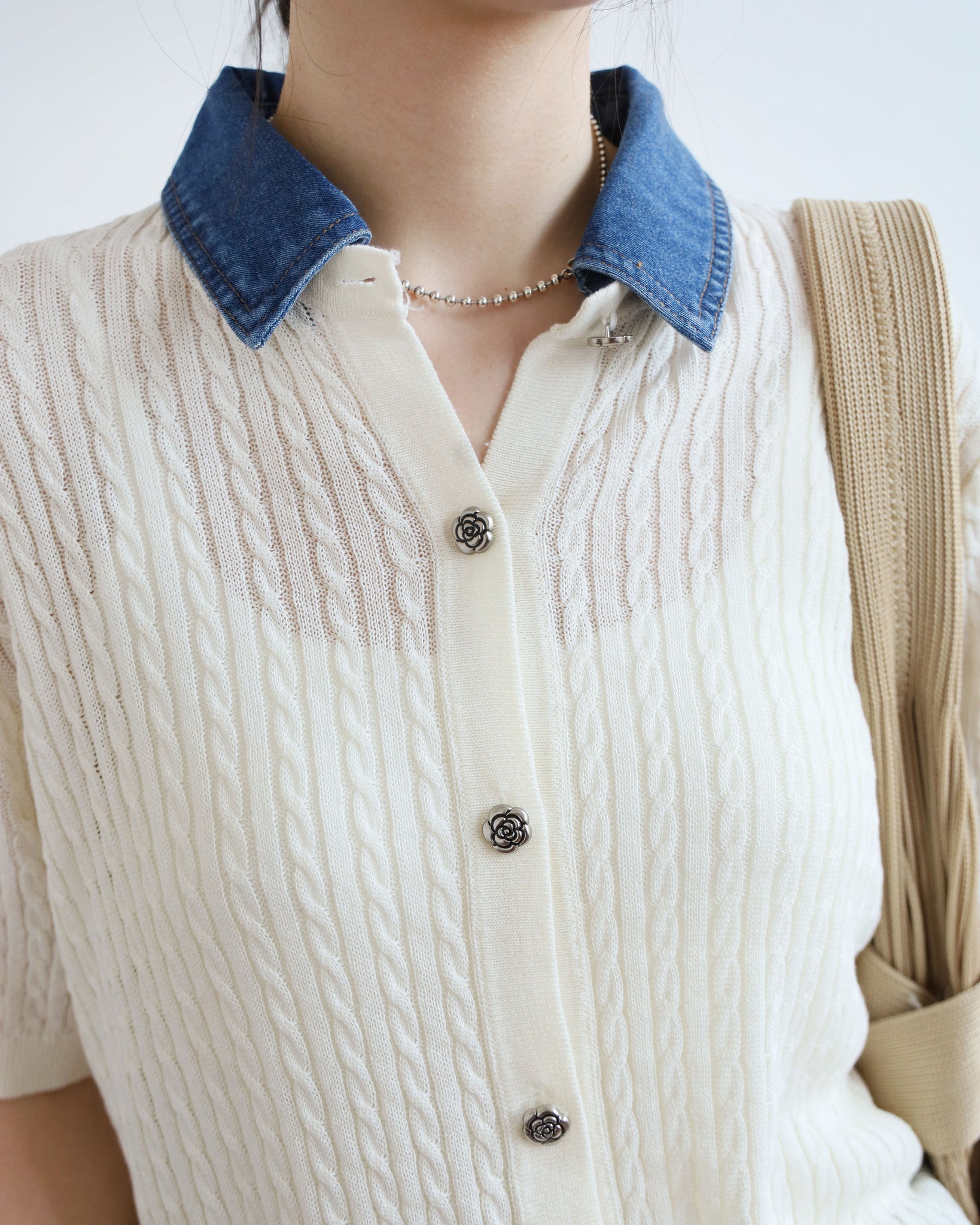 Denim Collar Knit Top (2 colors)