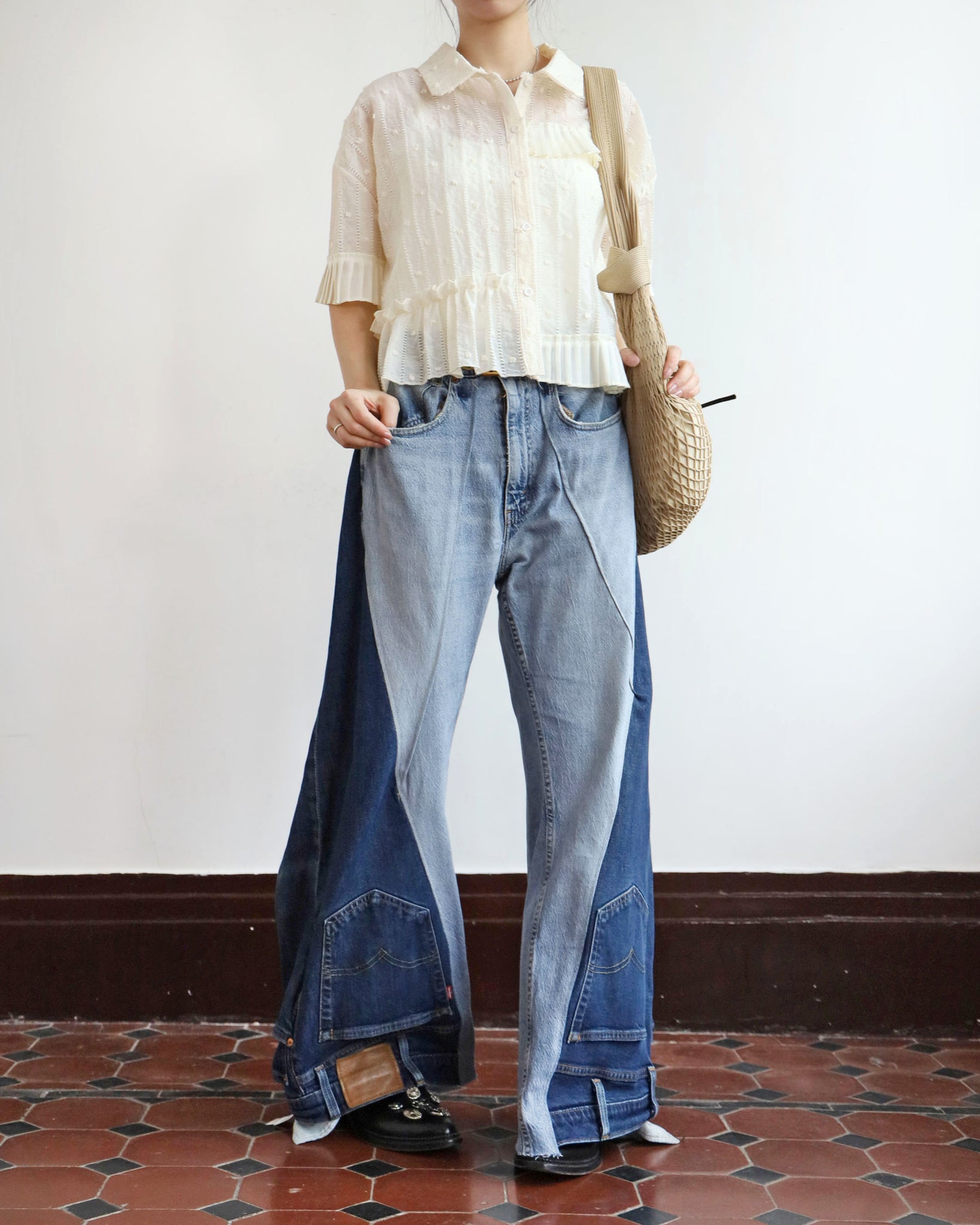 Texture Fabric Pleated Trim Top (2 colors)