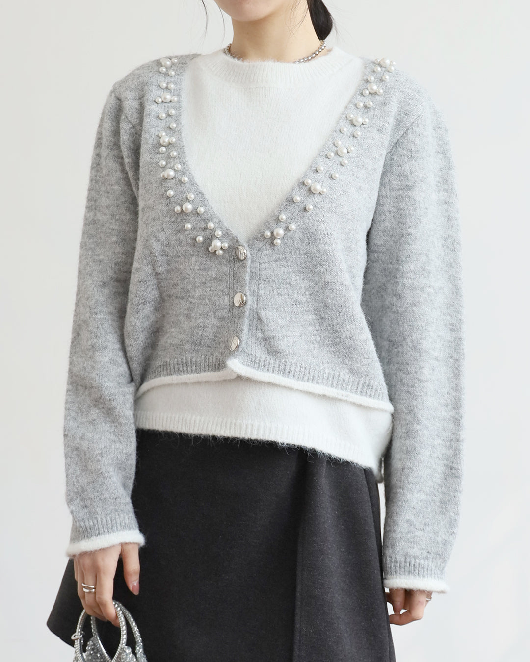 2 Tone Layer knit Top w/ Pearl Details (2 colors)