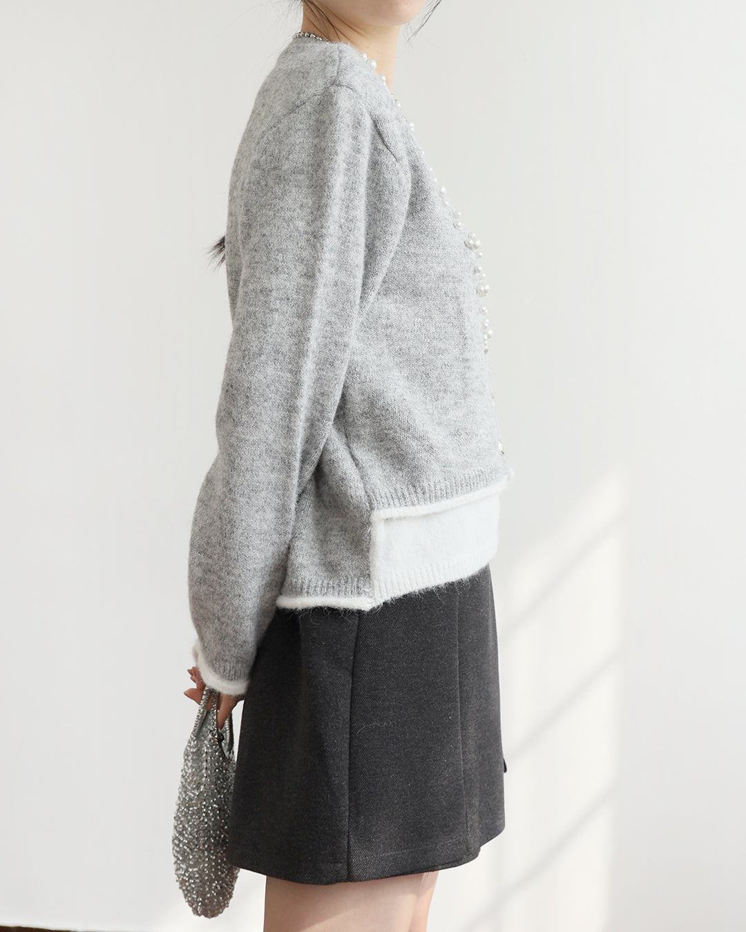 2 Tone Layer knit Top w/ Pearl Details (2 colors)