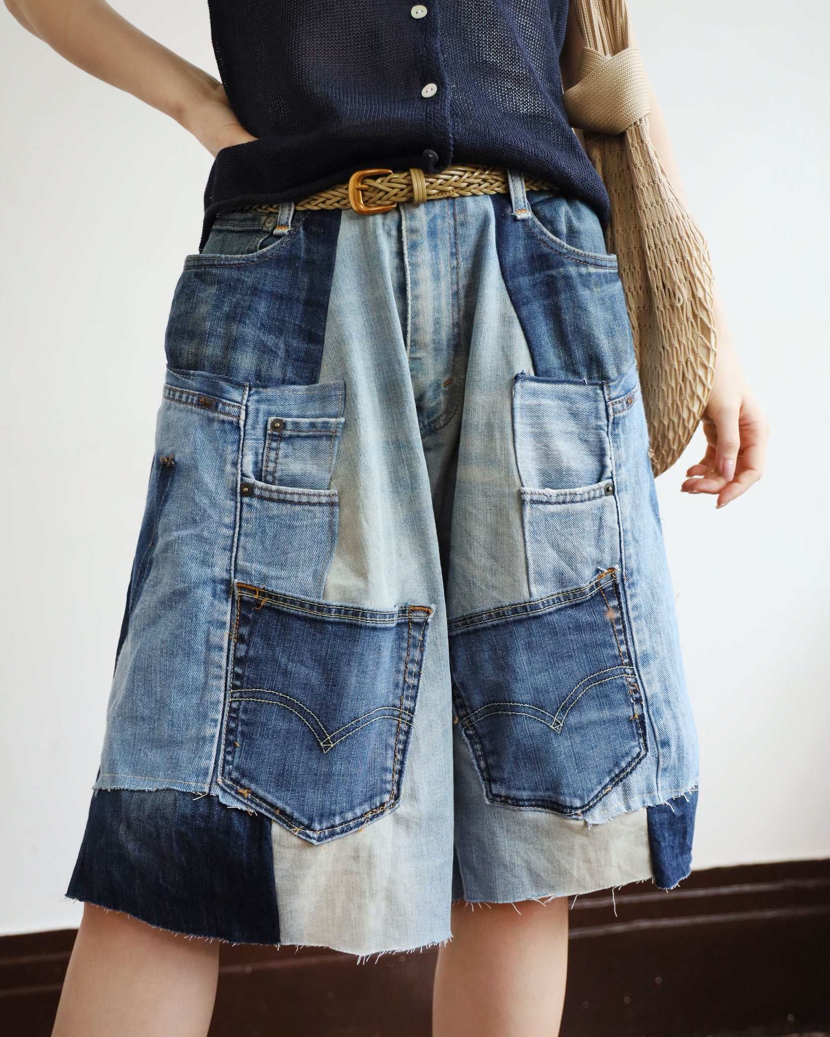 Upcycle Patchwork Denim Shorts (waist 34")