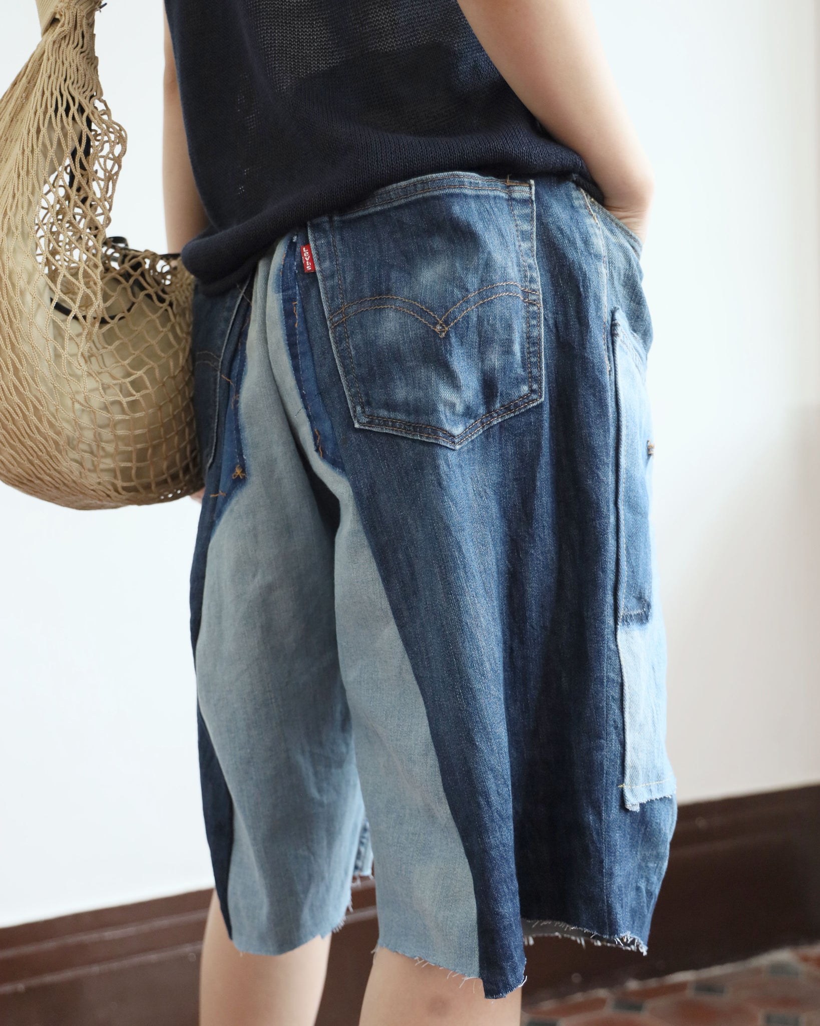 Upcycle Patchwork Denim Shorts (waist 34")