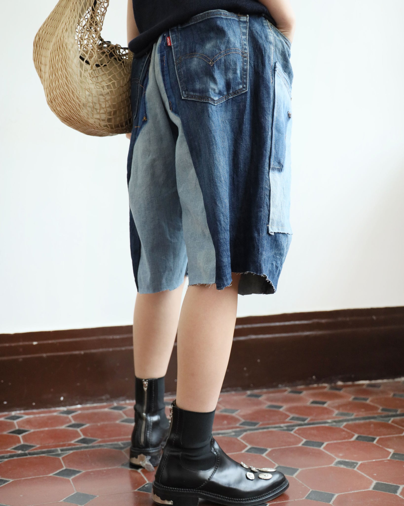 Upcycle Patchwork Denim Shorts (waist 34")