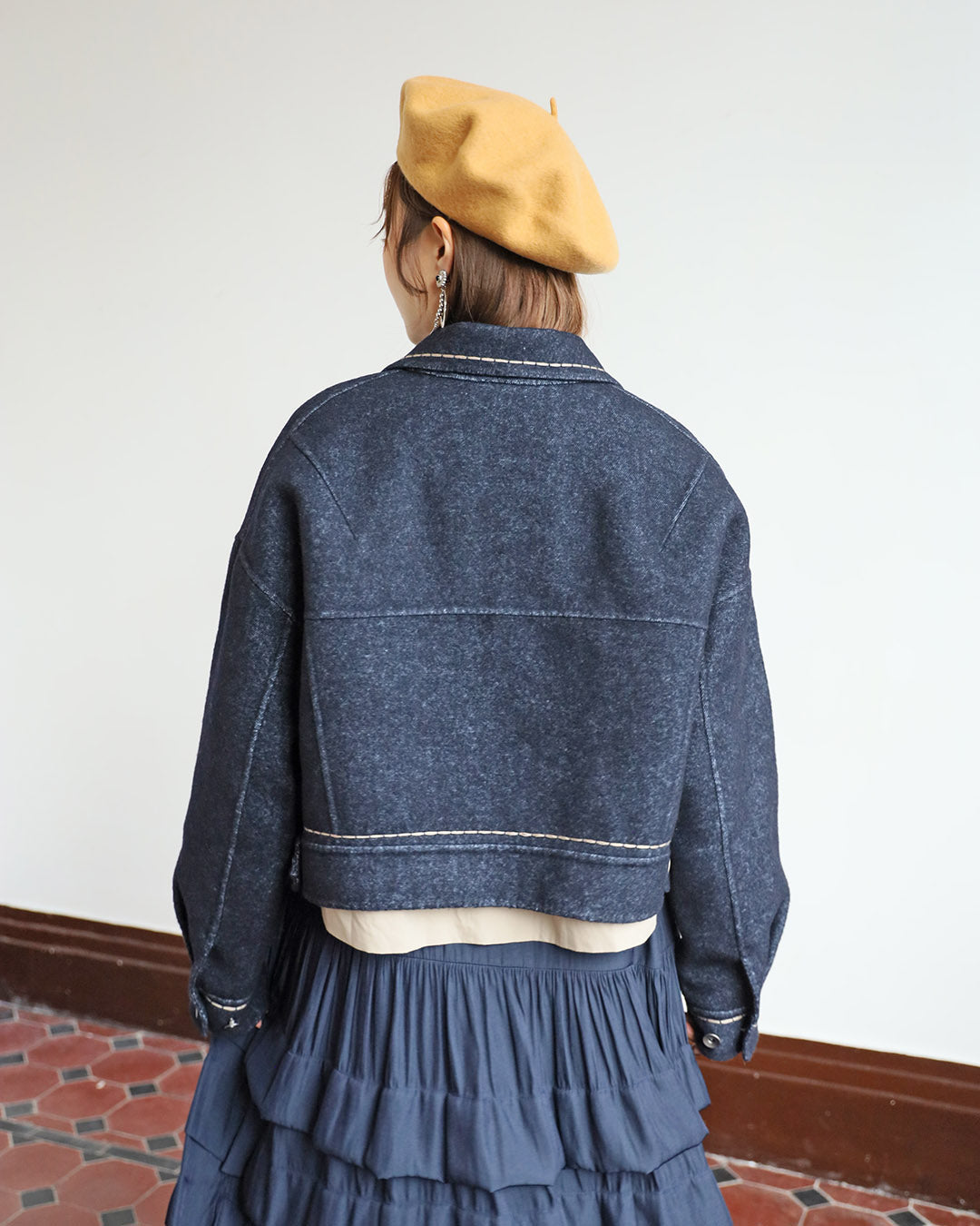 Contrast Stitch Wool Jacket w/ Shirt Layer