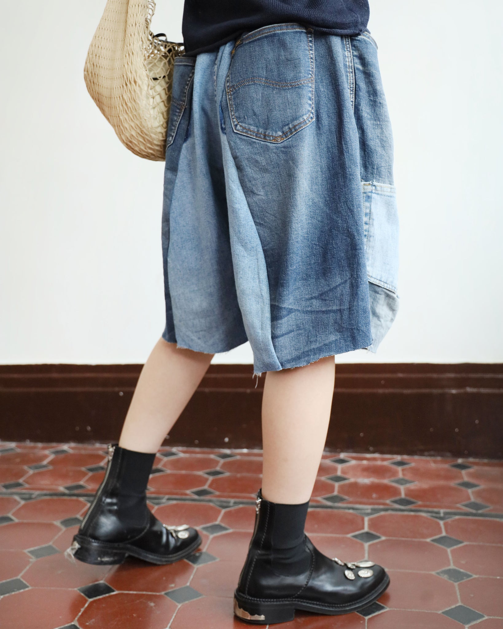 Upcycle Patchwork Denim Shorts (waist 33")