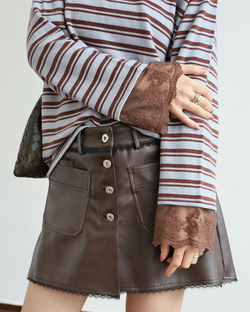 Lace Cuff Striped Top