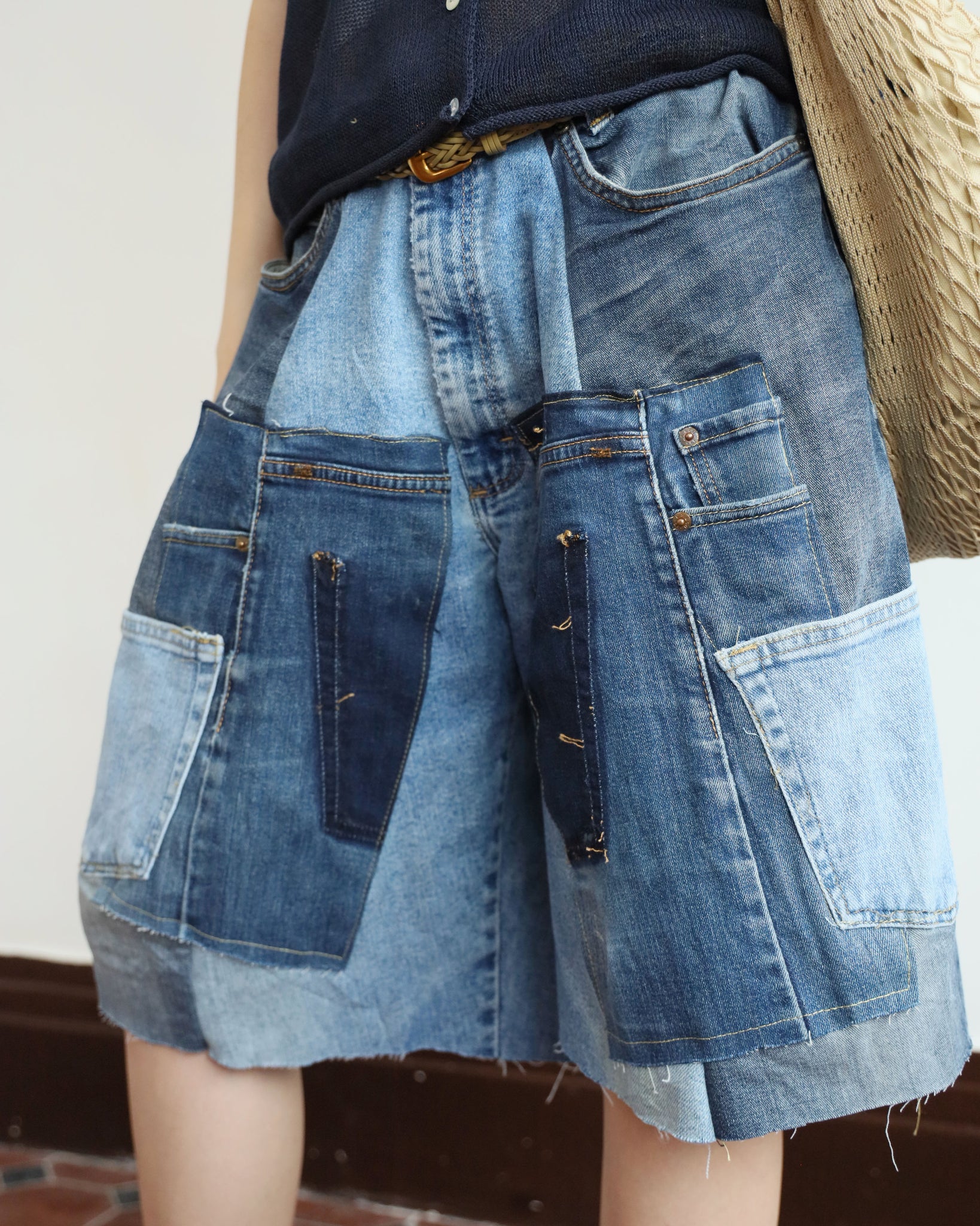 Upcycle Patchwork Denim Shorts (waist 33")