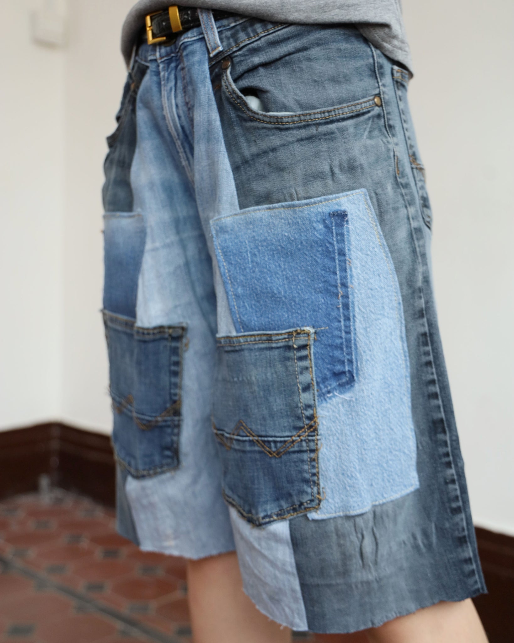 Upcycle Patchwork Denim Shorts (waist 30")