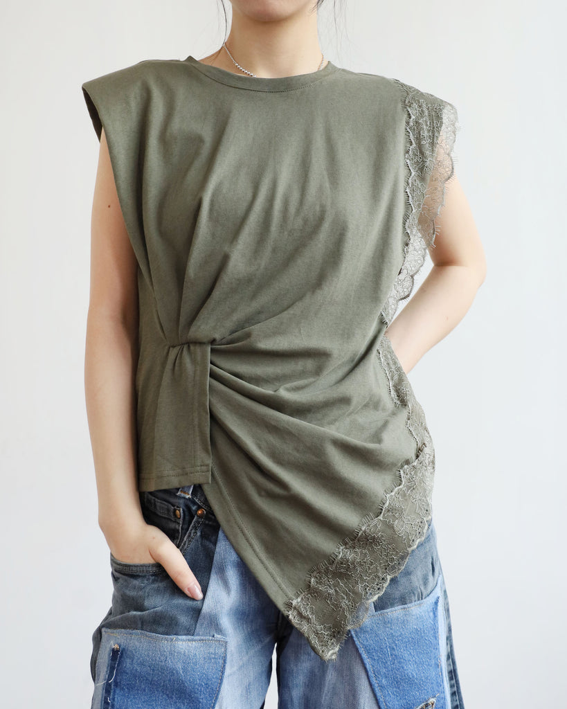 Ruched-Waist Lace Trim Vest (2 colors)