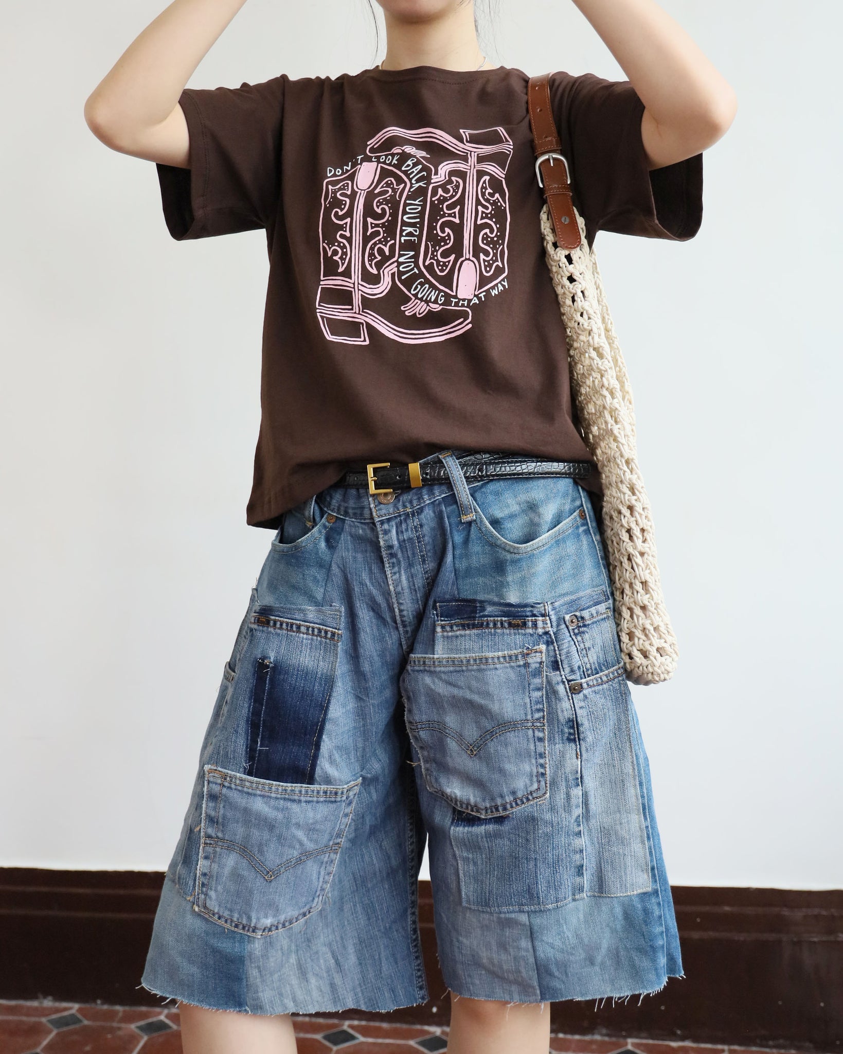 Upcycle Patchwork Denim Shorts (waist 30")