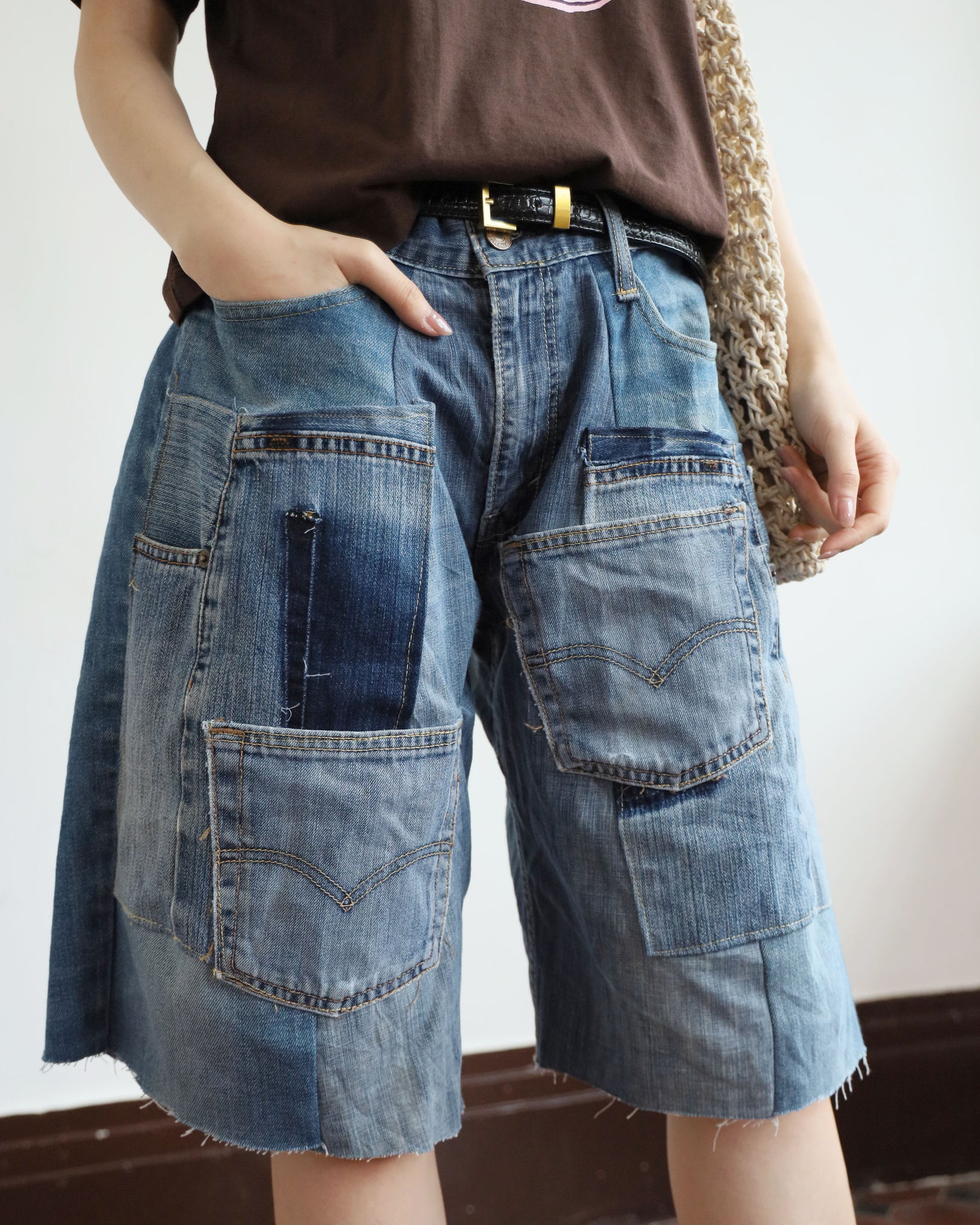Upcycle Patchwork Denim Shorts (waist 30")